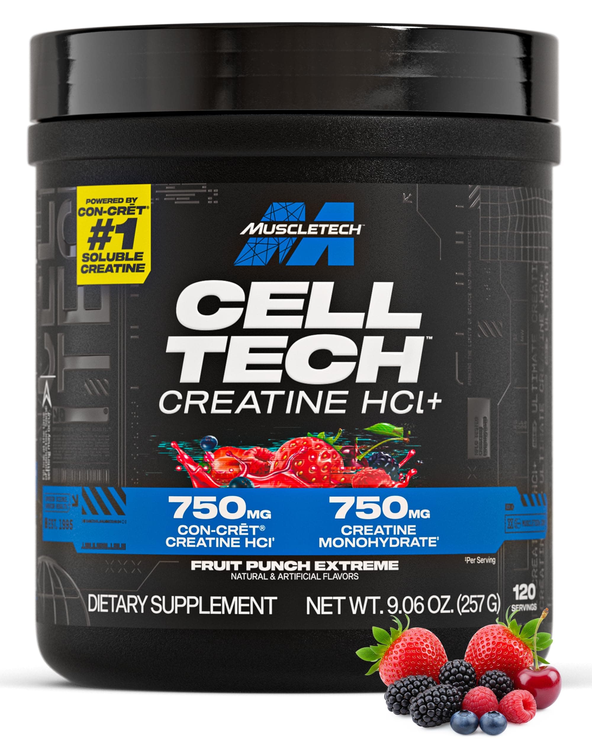 MuscleTech | Cell-Tech Creactor | Creatine HCl + Creatine Acid Supplements | Muscle Strength & Recovery | Fruit Punch Extreme | 257 grams | 120 servings