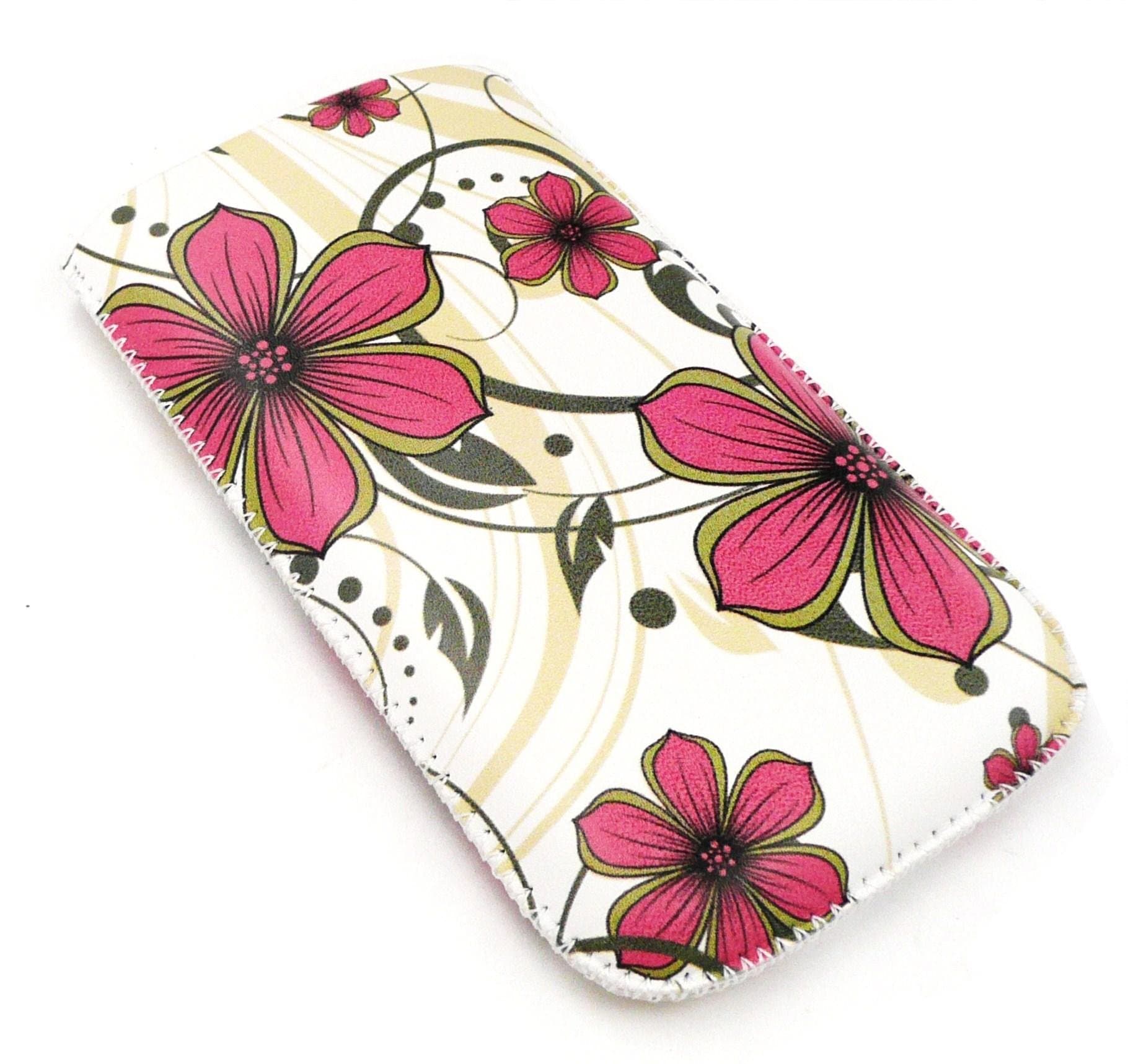 Emartbuy® Sony Ericsson W995 Pink Hawaiian Flowers Premium PU Leather Pouch/Case/Sleeve/Holder (Size Small) With Pull Tab Mechanism And LCD Screen Protector