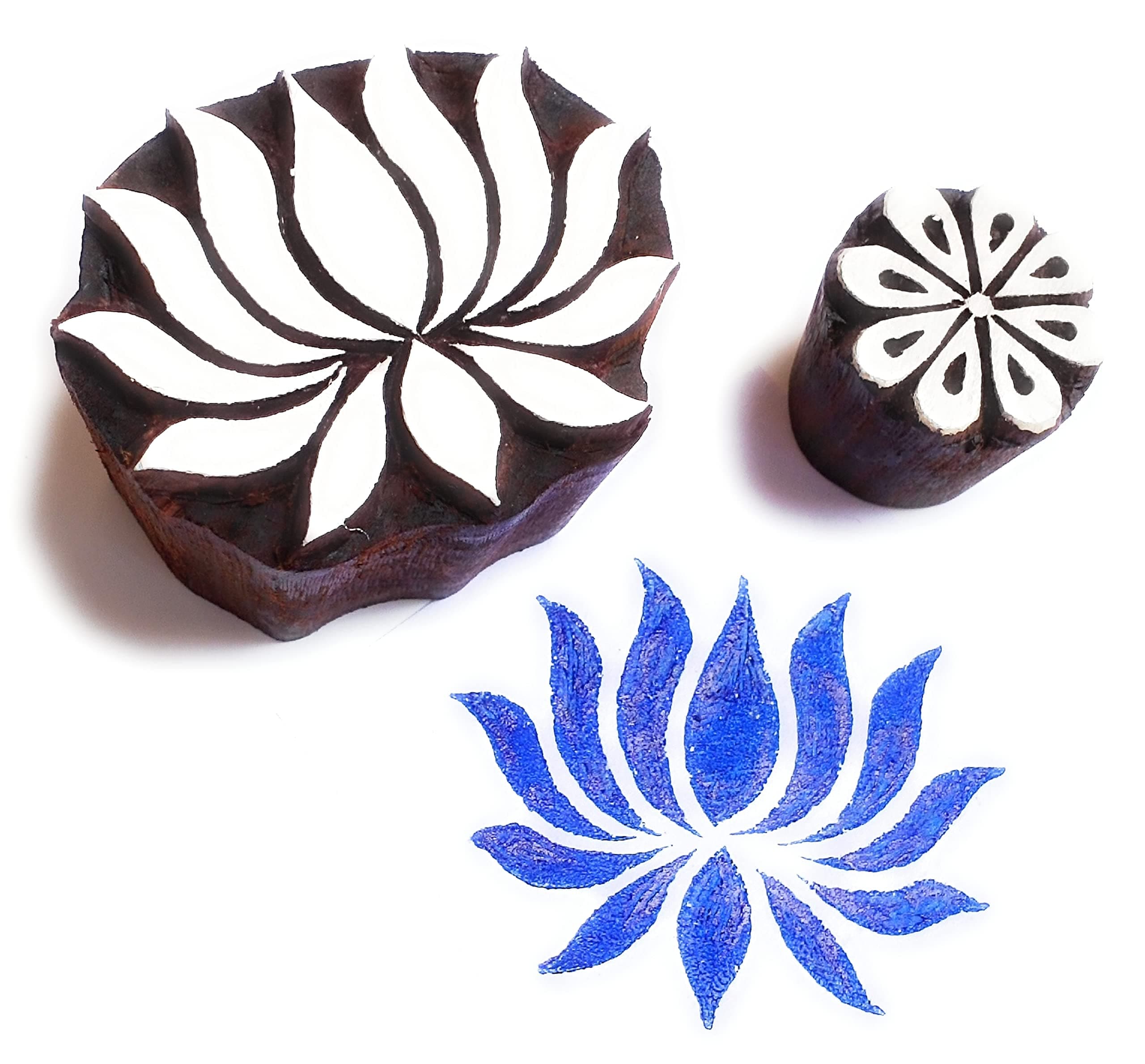D.L Crafts Lotus Design Wooden Printing Blocks for Fabric, Paper, & Design Stamps [2.5 inch]