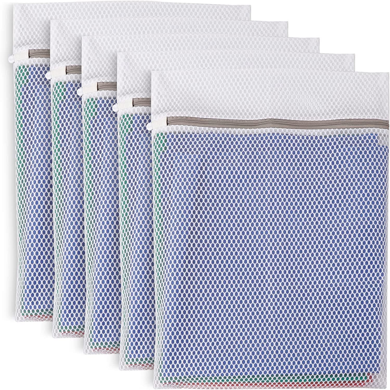 Mesh Laundry Bags for Delicates, 16"x20" 5 Pack Durable Washing Machine Wash Bag, Travel Laundry Bags Mesh Wash Bags for Laundry, Blouse, Stocking, Bra, lingerie, Garment, Clothes (White, M)