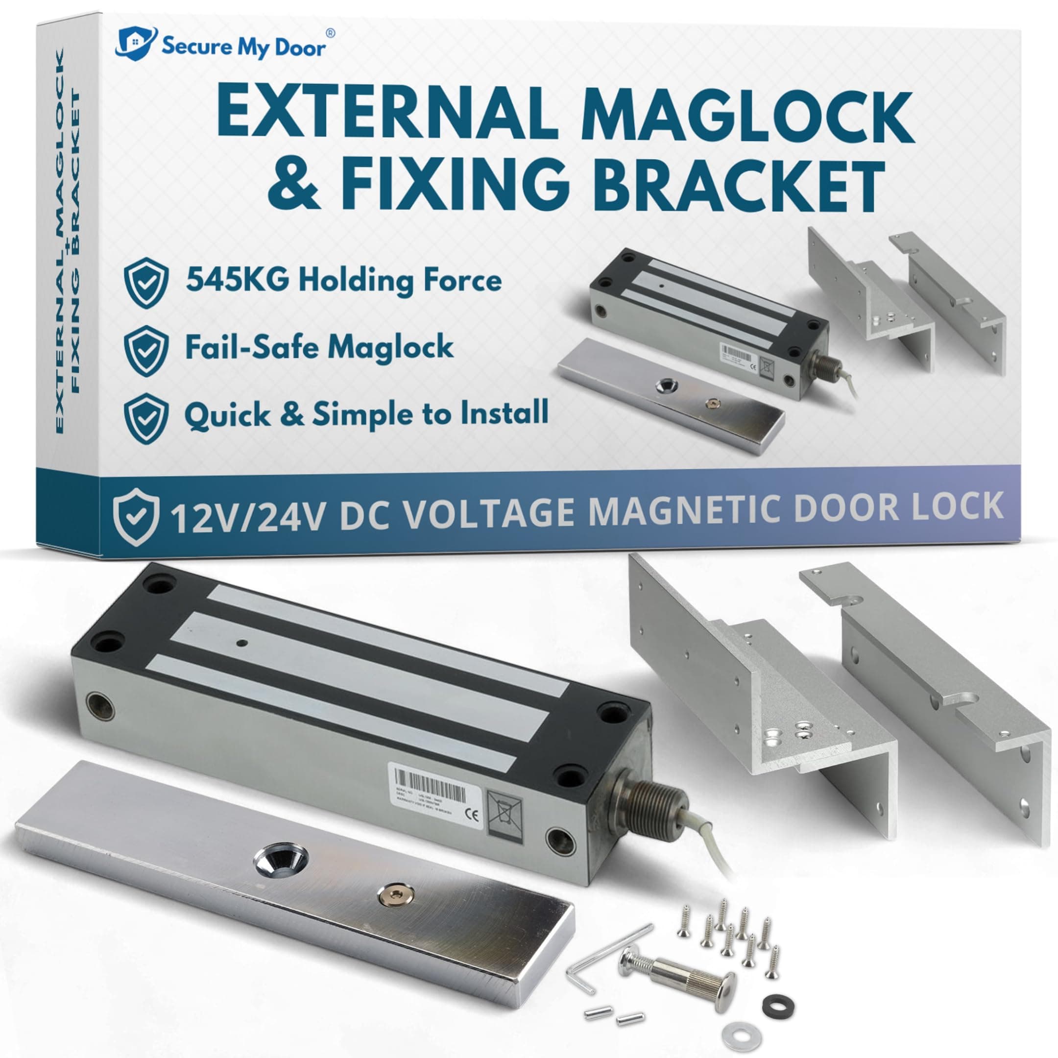 SecureMyDoor IP67 External Weatherproof Maglock with Z&L Fixing Bracket | for Access Control Door or Gate Magnet Lock | 545KG Strong Holding Force | Fail Safe Magnetic Lock | Outdoor Use