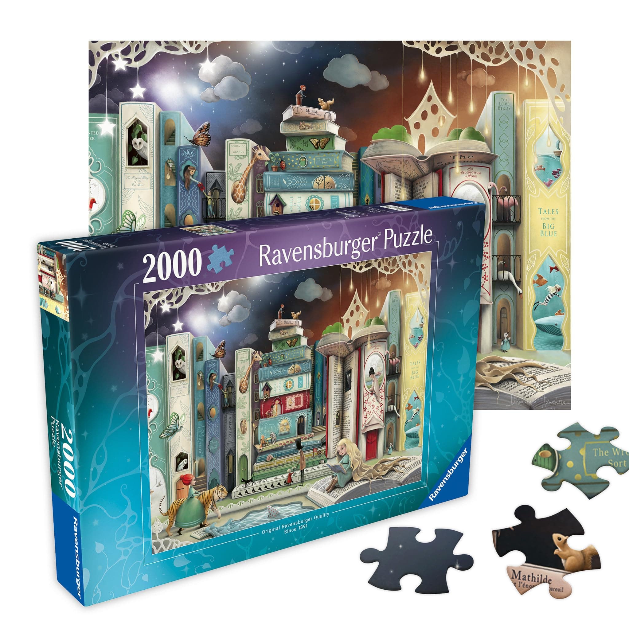 Novel Avenue - 2000 Piece Jigsaw Puzzle - Books and Imagination Come to Life - Beautifully Illustrated Image of Beloved Books - Premium Quality - Ideal Gift - Puzzles for Adults