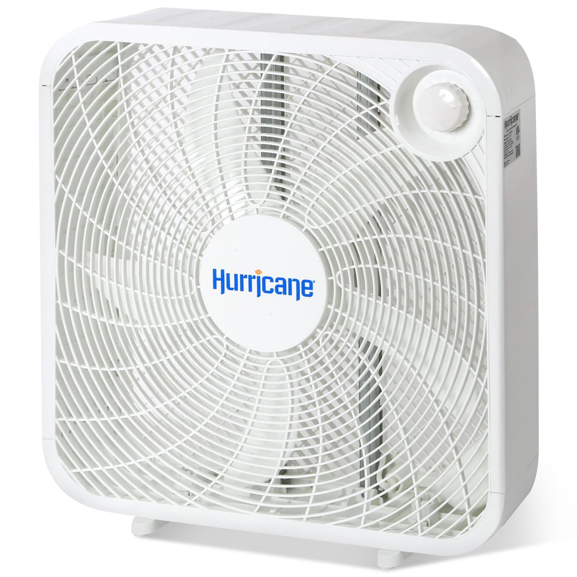 Hurricane Classic Floor Mount Box Fan w/ 3 Quiet Speeds, White, 20" - Corded Portable Electric Air Cooling Unit w/ Powerful 2400 CFM Airflow for Home, Garage, Office, Bedroom & Basement