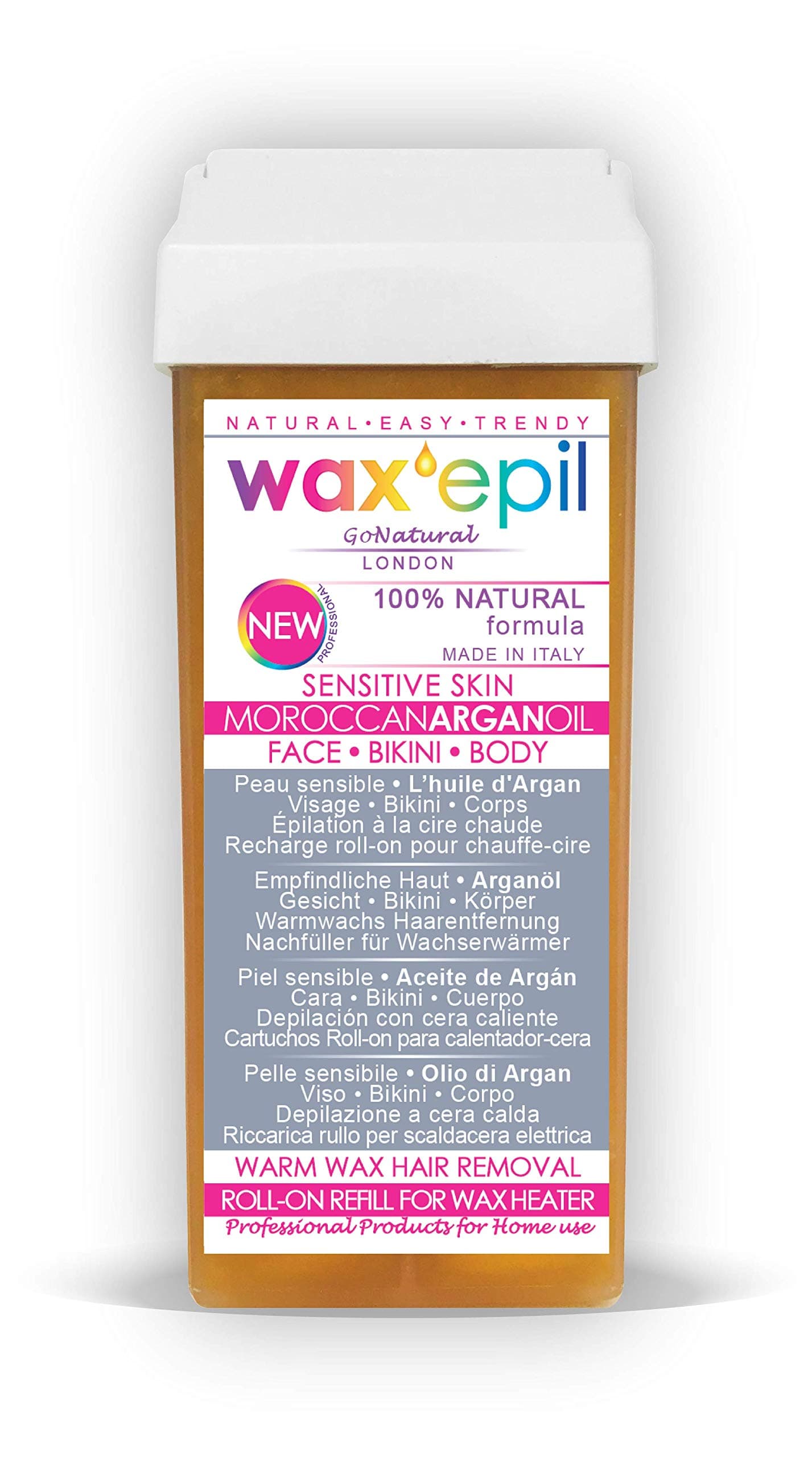 New! WAXEPIL"100% NATURAL" wax roll-on refill 1*MOROCCAN ARGAN OIL* DRY, SENSITIVE SKIN waxing roller cartridge hair removal roll-ons professional - 1x100ml roll on refills