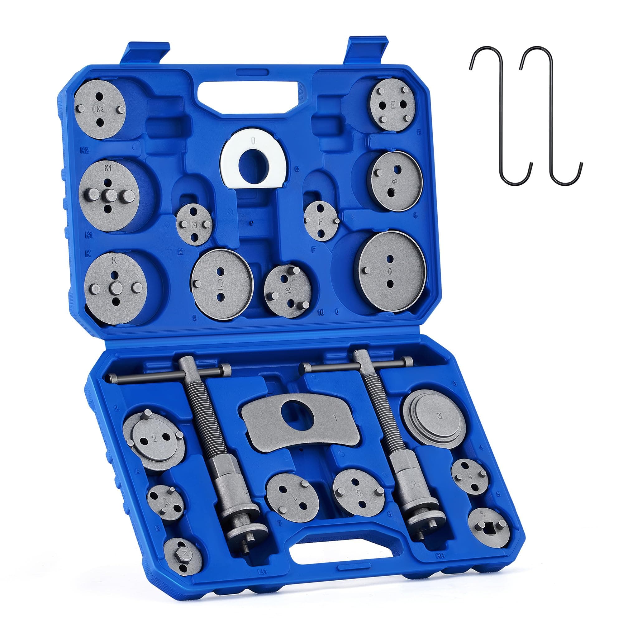 24pcs Heavy Duty Disc Brake Piston Caliper Compressor Wind Back Rewind Tool Set for Brake Pad Replacement Reset with Storage Case, Blue Case