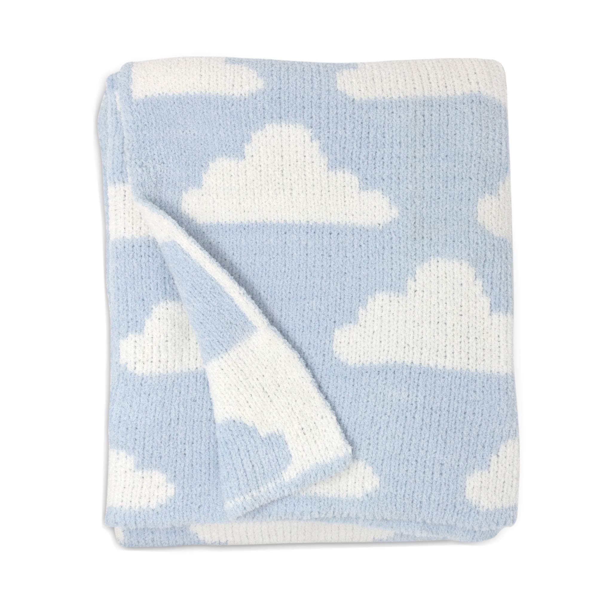 Living Textiles Chenille Baby Blanket. Blue Clouds Ultra-Soft Throw Blanket for Cribs and Strollers (100cm x 80cm)