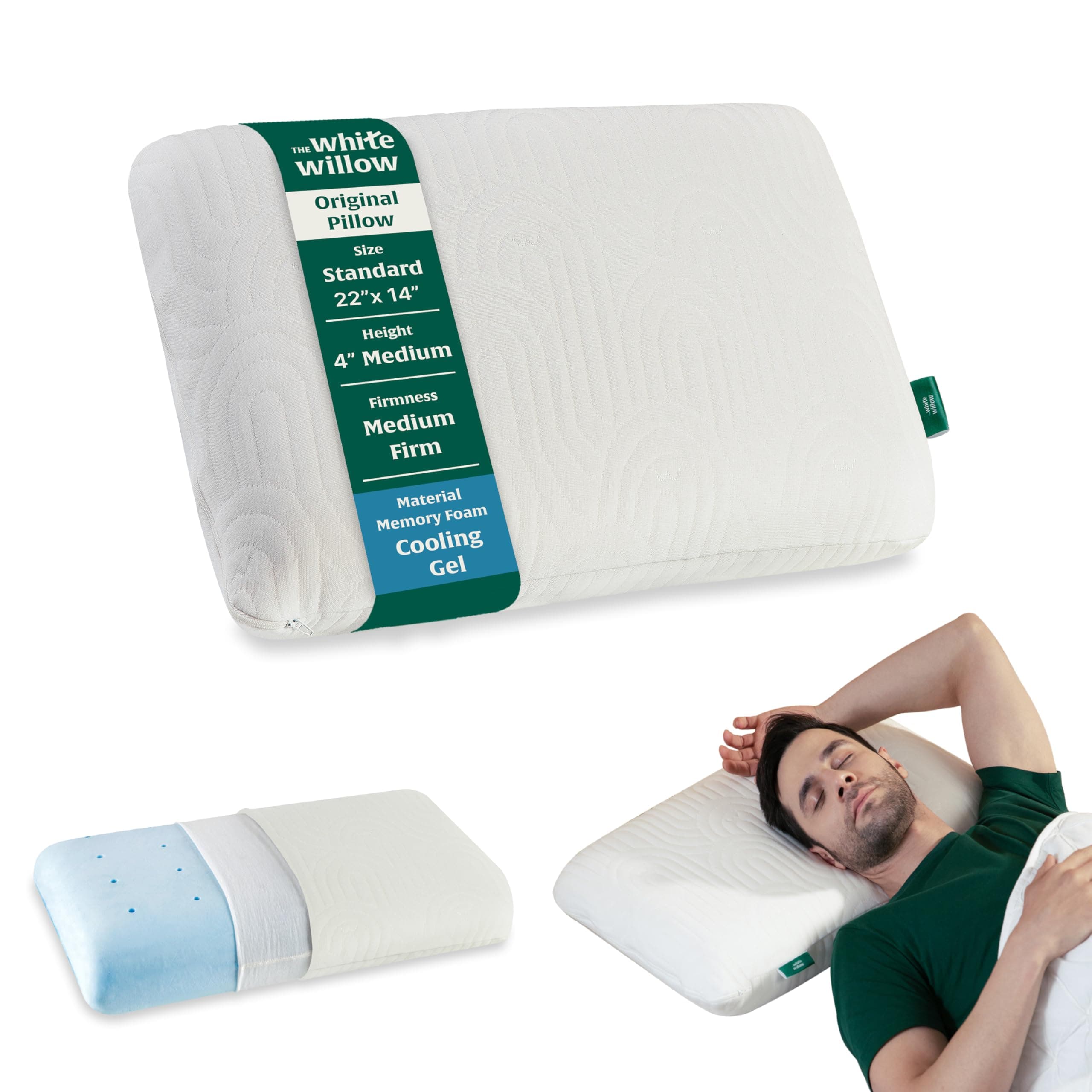 The White Willow Memory Foam Cooling Gel Orthopedic Bed Pillow for Sleeping & Neck Pain Relief Suitable for Back Sleeper, Side Sleeper & Stomach Sleeper with Pillow Cover (Multi, Pack of 1)