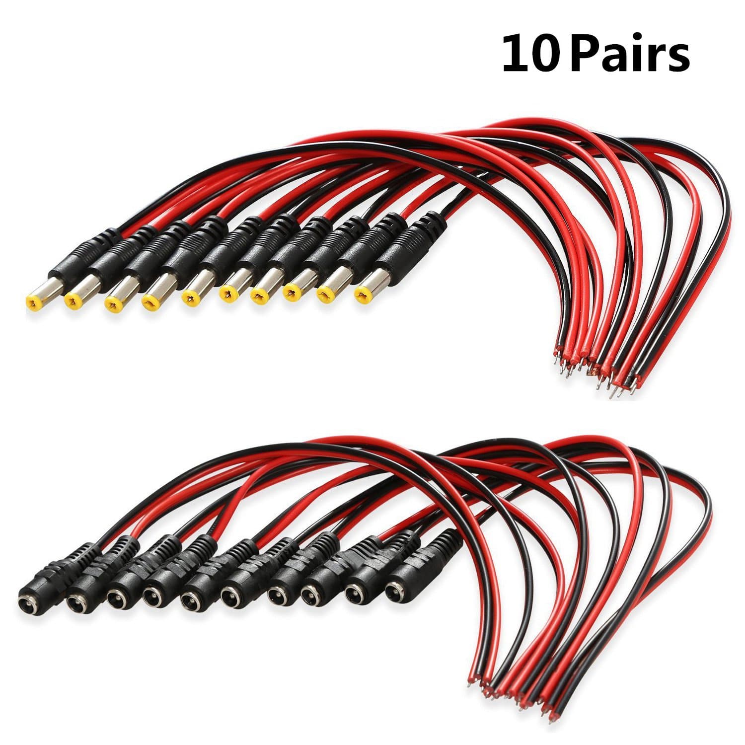 Wsdcam 100 Pairs Male & Female DC Pigtail Power Connectors for CCTV Surveillance Camera Video System(2.1mm x 5.5 mm)