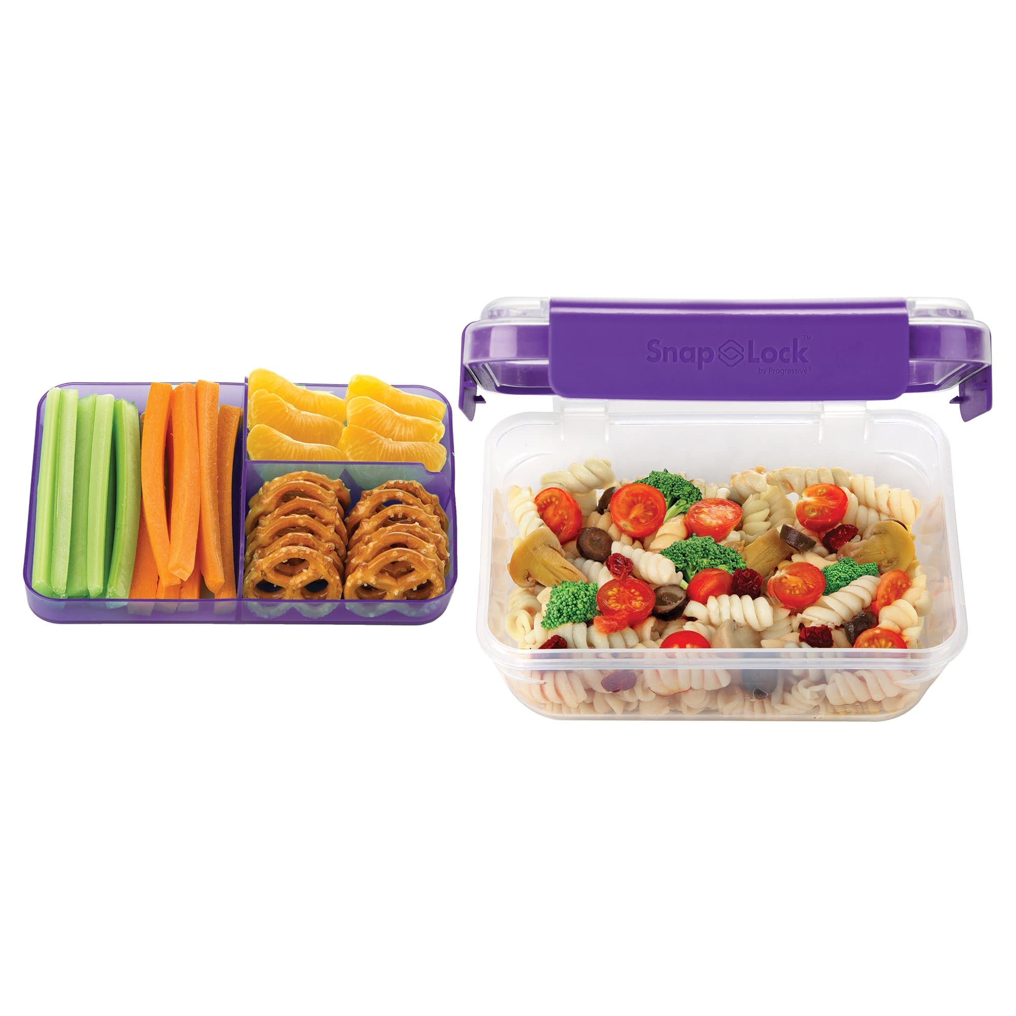 Bento-To-Go Container - Purple, SNL-1021P Easy-To-Open, Leak-Proof Silicone Seal, Snap-Off Lid, Stackable, BPA FREE