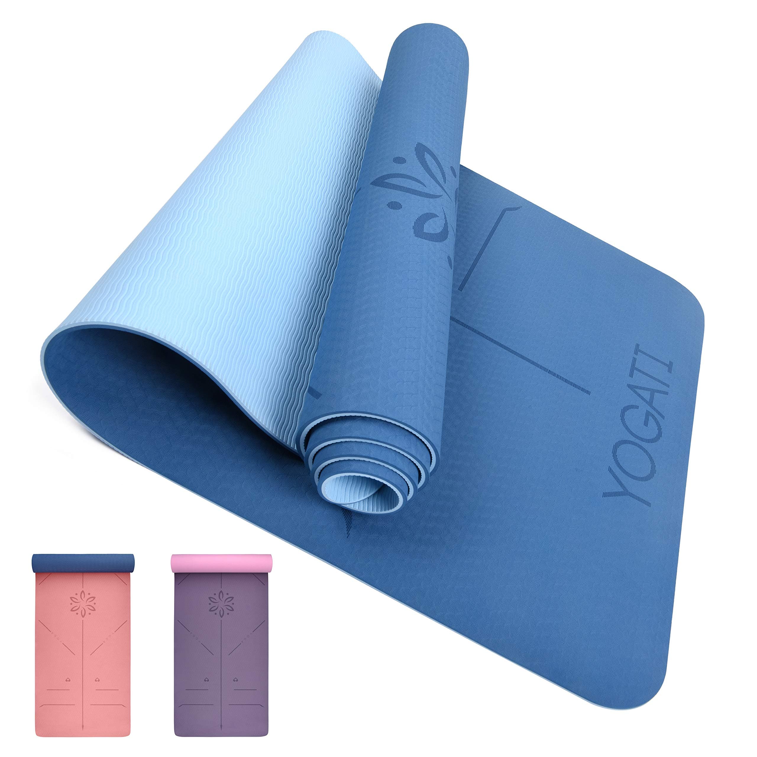 YOGATI Yoga Mat with Alignment Lines. Yoga Mats with carry strap perfect for Pilates and Fitness Workout, Eco Friendly Non Slip Thick Yoga Mats for women and men - Yoga Matt.