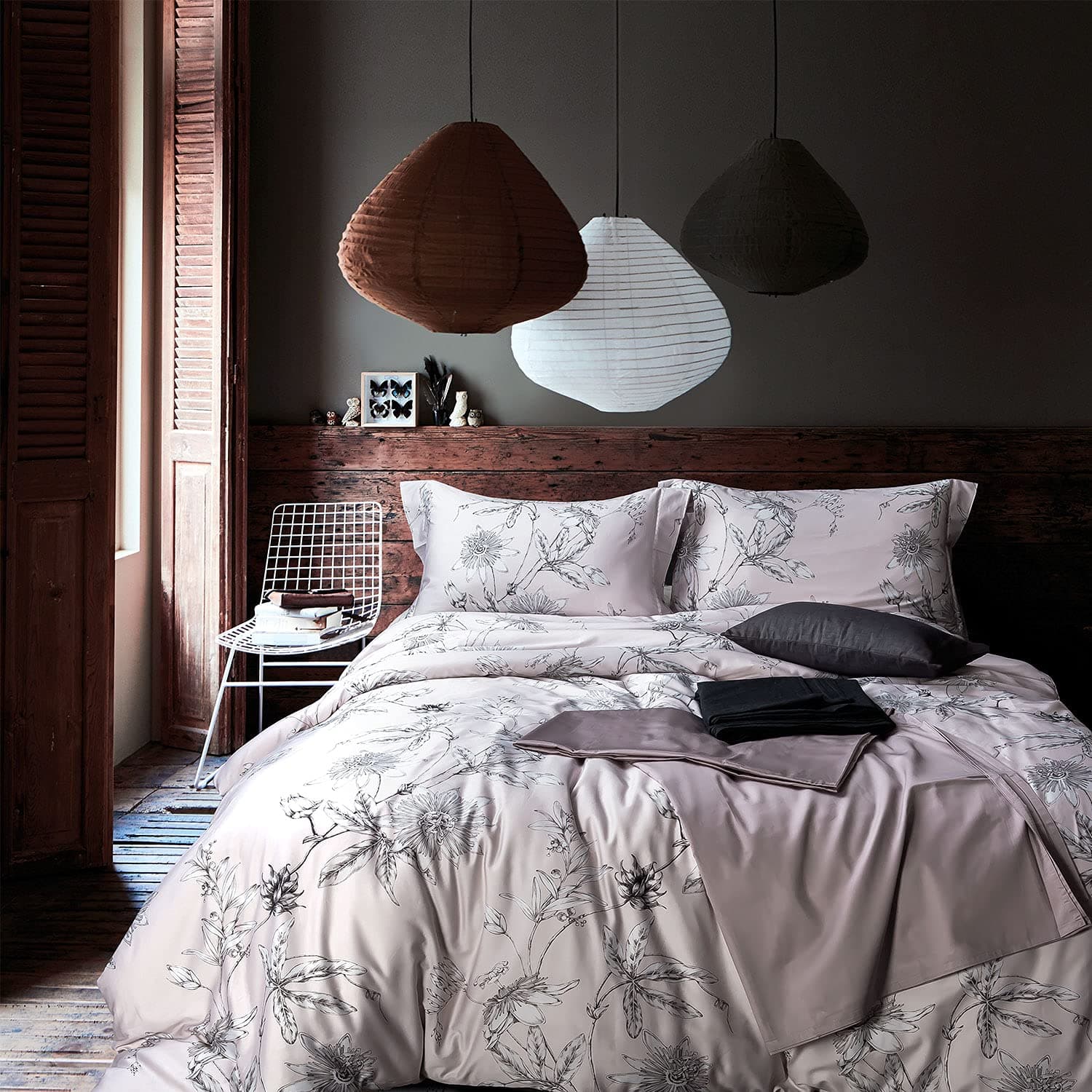 MILDLY 100% Long-Staple Cotton Duvet Cover Set Light Pink Elegant Floral Pattern Printed Comforter Cover 3pcs, Ultra Soft & Breathable Bedding Set