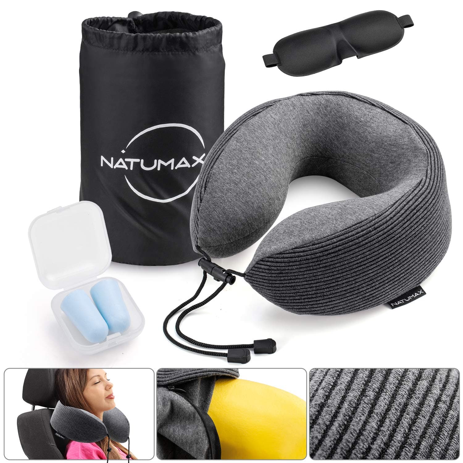 Travel Neck Pillow for Sleeping Air Planes, Breathable & Comfortable Memory Foam Travel Neck Pillow, U-Shaped Adjustable Airplane Car Flight Pillow, 360-Degree Head Support