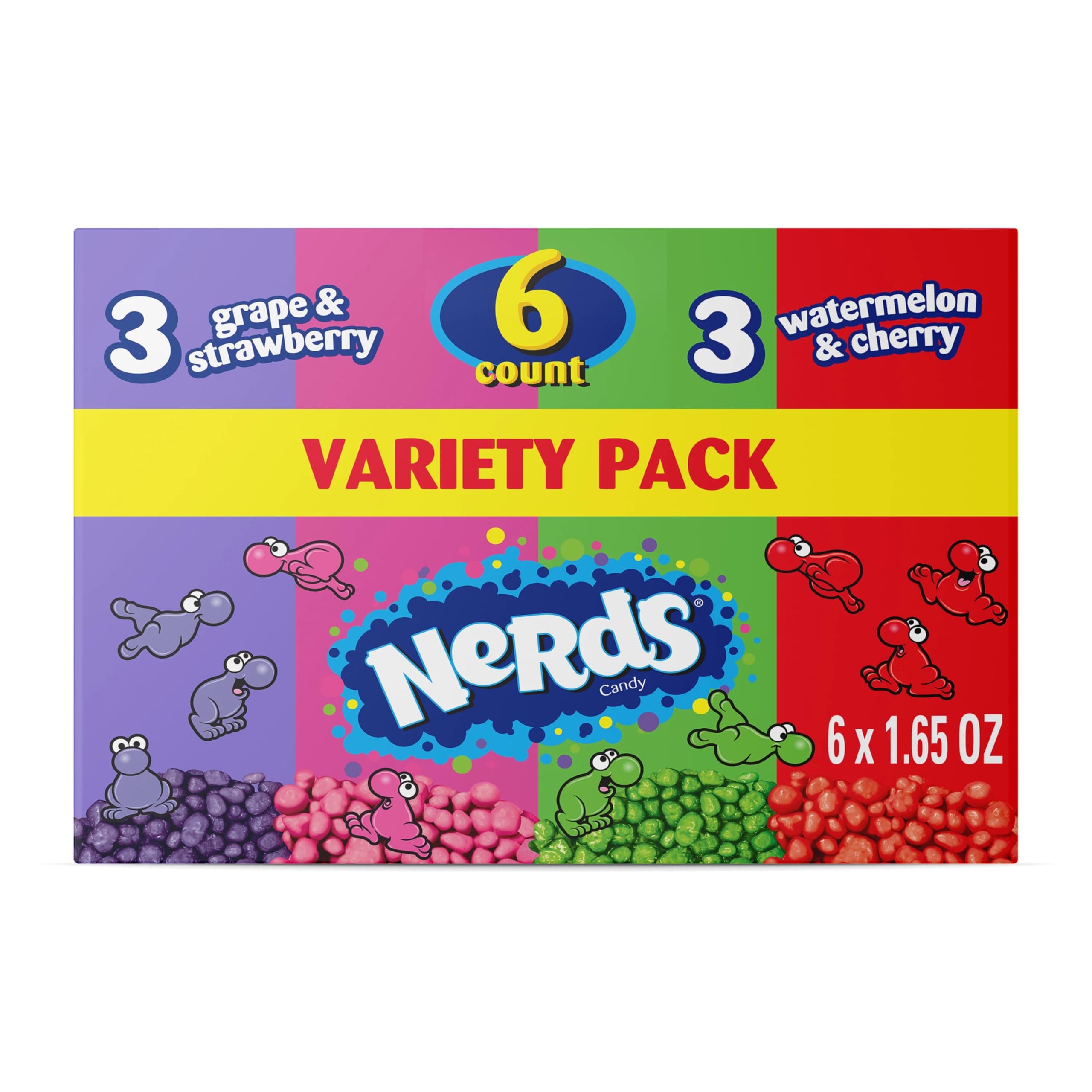 Candy, Dual Variety Pack, Grape & Strawberry, Watermelon & Cherry, Crunchy Fruity Chews, 9.9 oz (Pack of 6)