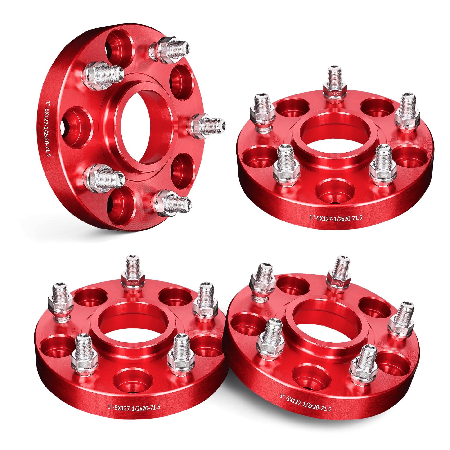 EVIL ENERGY 5x5 Wheel Spacers 1 inch Compatible for Jeep 1999-2010 Grand Cherokee, 5x127 mm Hubcentric with Lip 5 Lugs 71.5 mm Hub Bore 1/2x20 Studs Red