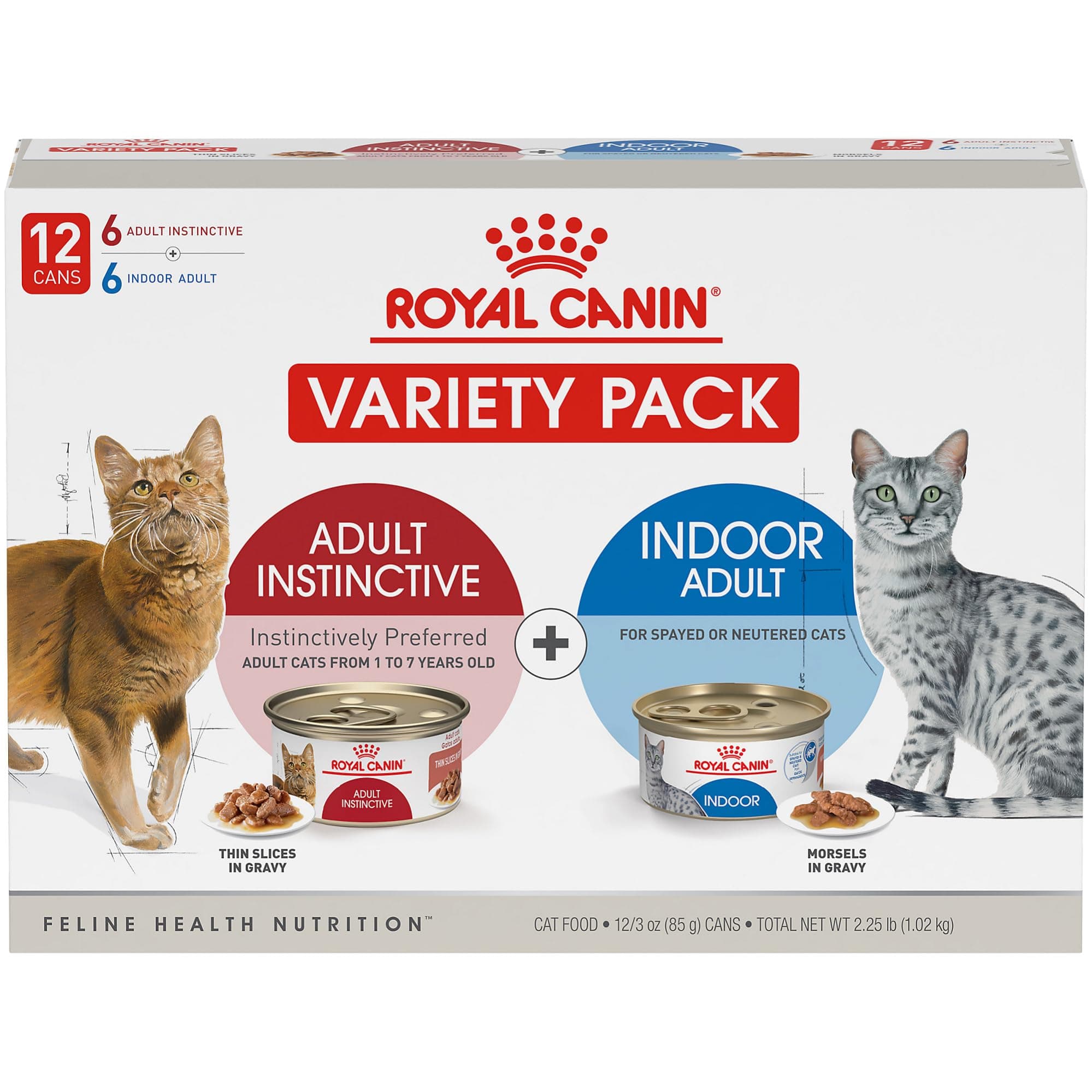 Feline Health Nutrition Indoor Adult & Adult Instinctive Wet Cat Food Variety Pack, Supports Healthy Digestion, Balanced Nutrition and Weight Management, 3 oz, 12 Pack