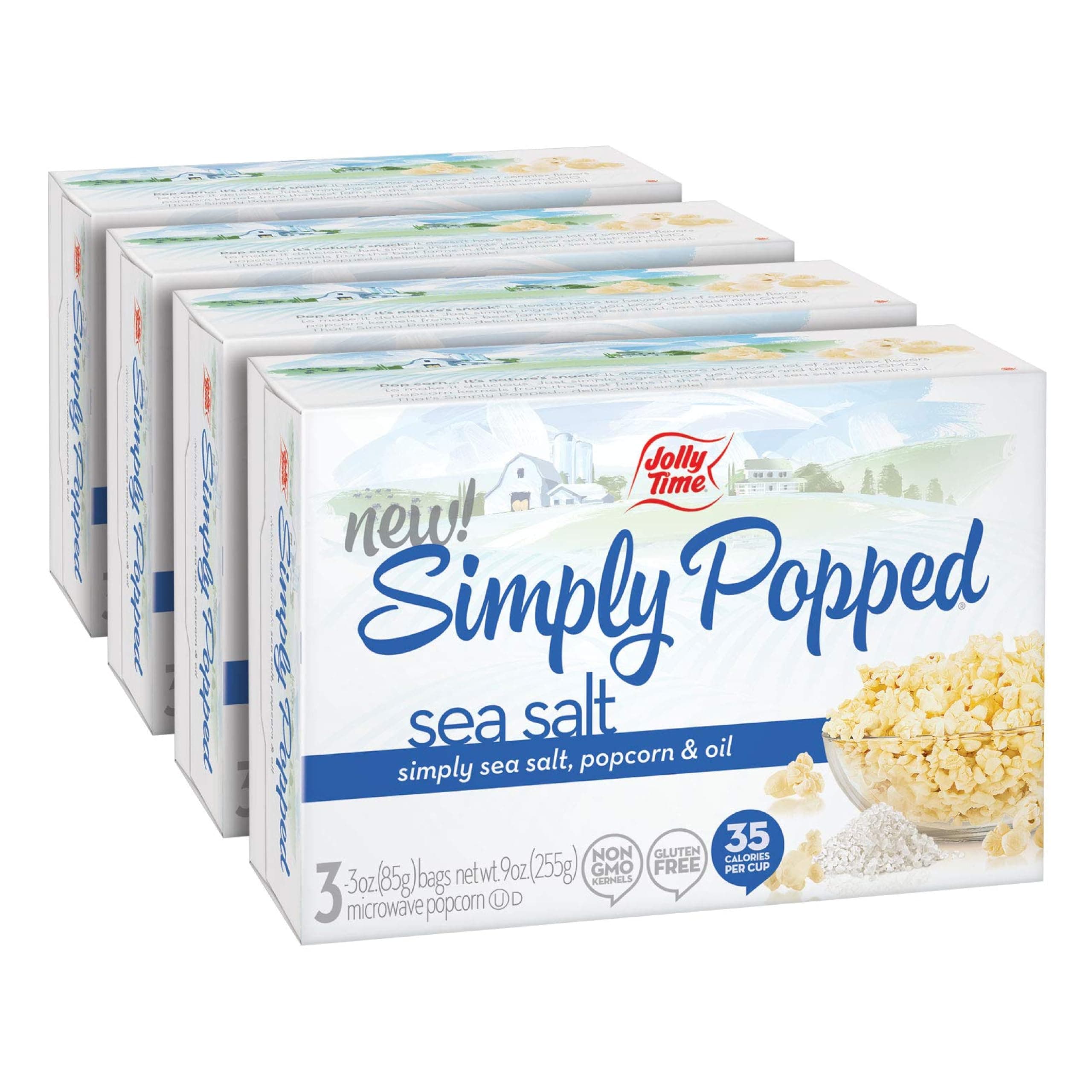 Jolly Time Simply Popped, Vegan, Dairy Free Microwave Popcorn, 3oz Sharing Bag, 3 Bags Per Carton (Simply Popped Sea Salt, 3 Ounce (Pack of 12))