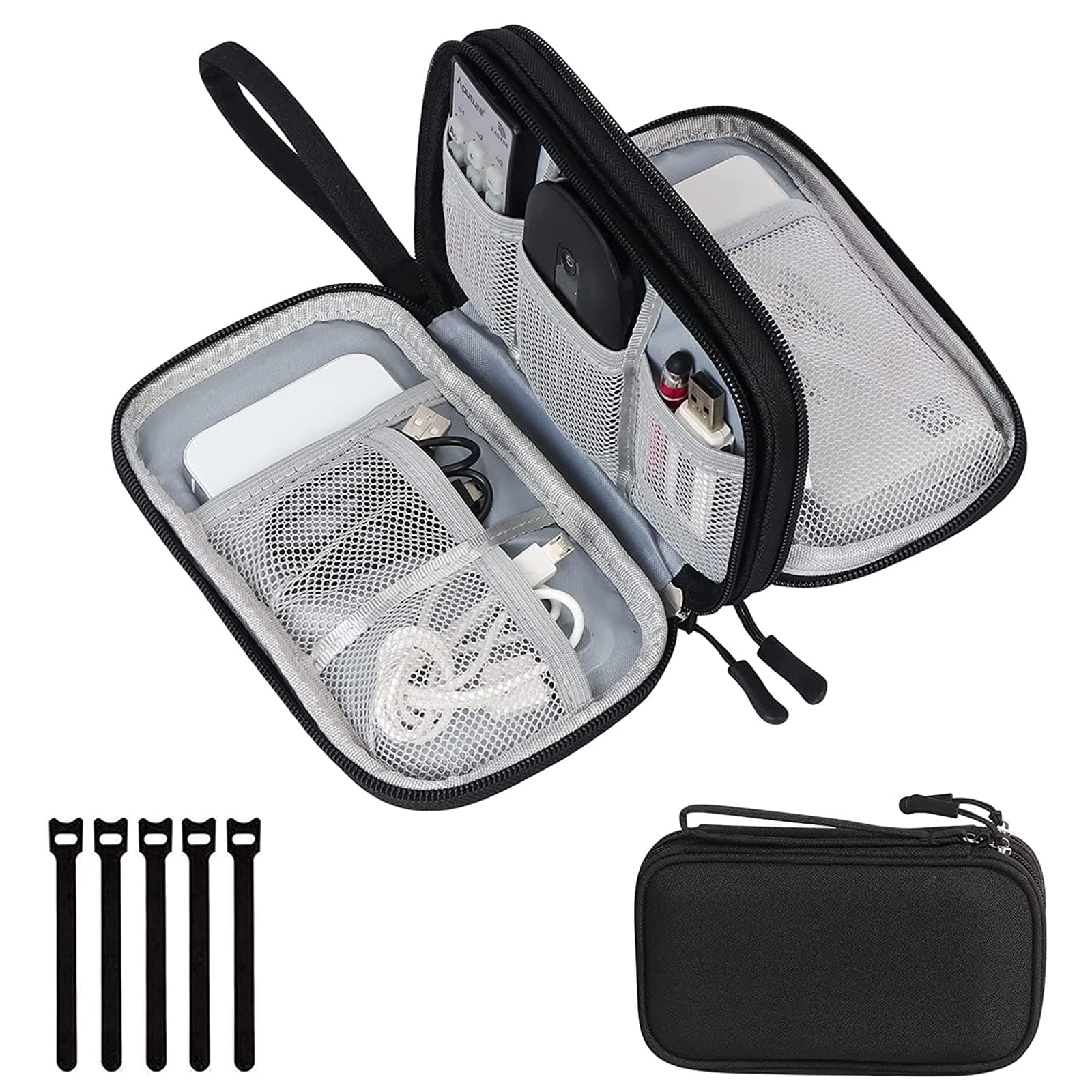 Portable Electronic Accessories Bag Organizer, Travel Gadgets Storage Case Cable Organizer Pouch Compatible for Charger USB Cables SD Memory Cards Earphone Flash Hard Drive Phone Power Bank, Black S