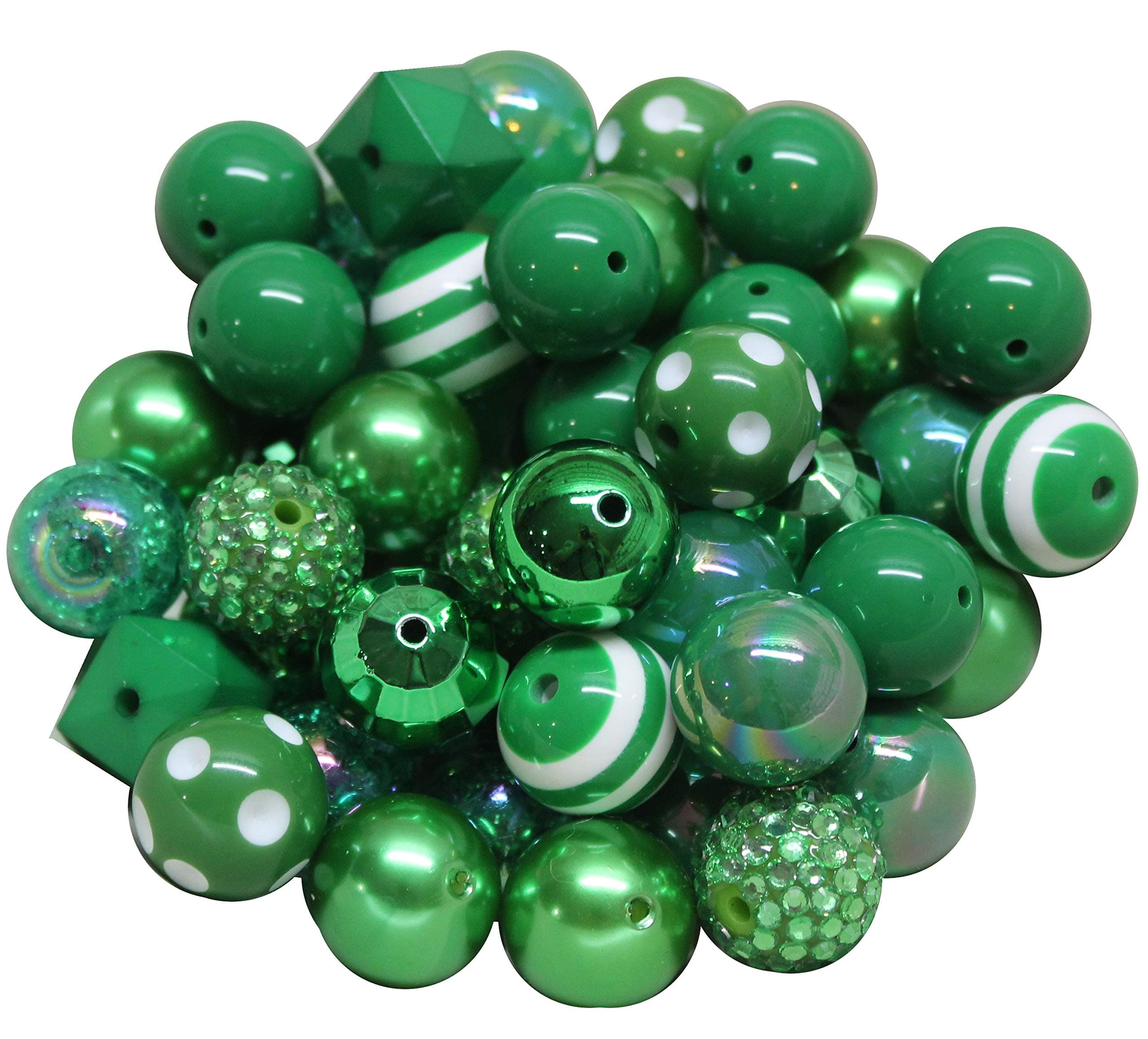 20mm Bulk Mix of 52 Emerald, Christmas Green Chunky Bubblegum Beads 11 Styles Acrylic Gumball Loose Beads Lot