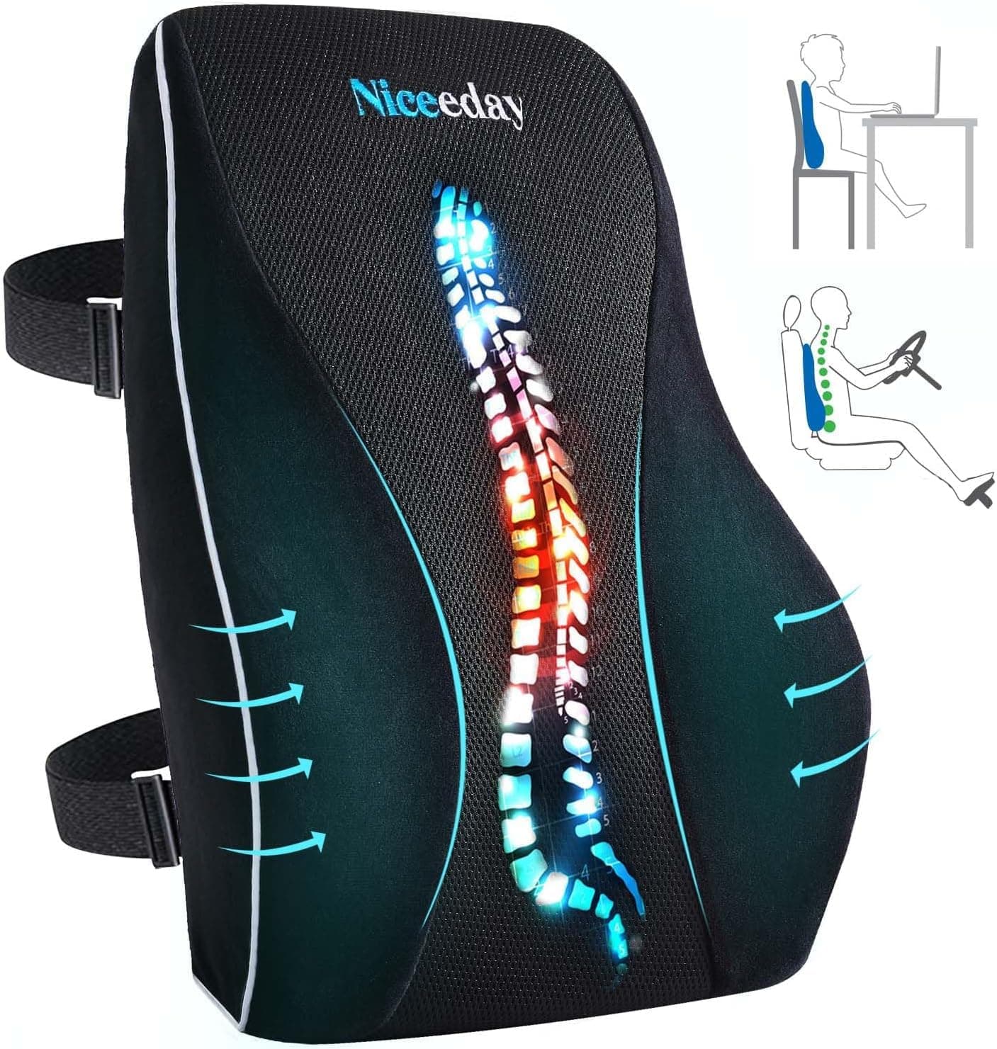 - Niceeday Lumbar Support Pillow for Office Chair Car Back Support Pillow, Memory Foam Gaming Chair Desk Chair Back Cushion for Lower Back Pain Relief, Ergonomic Back Rest,Office Home Essentials