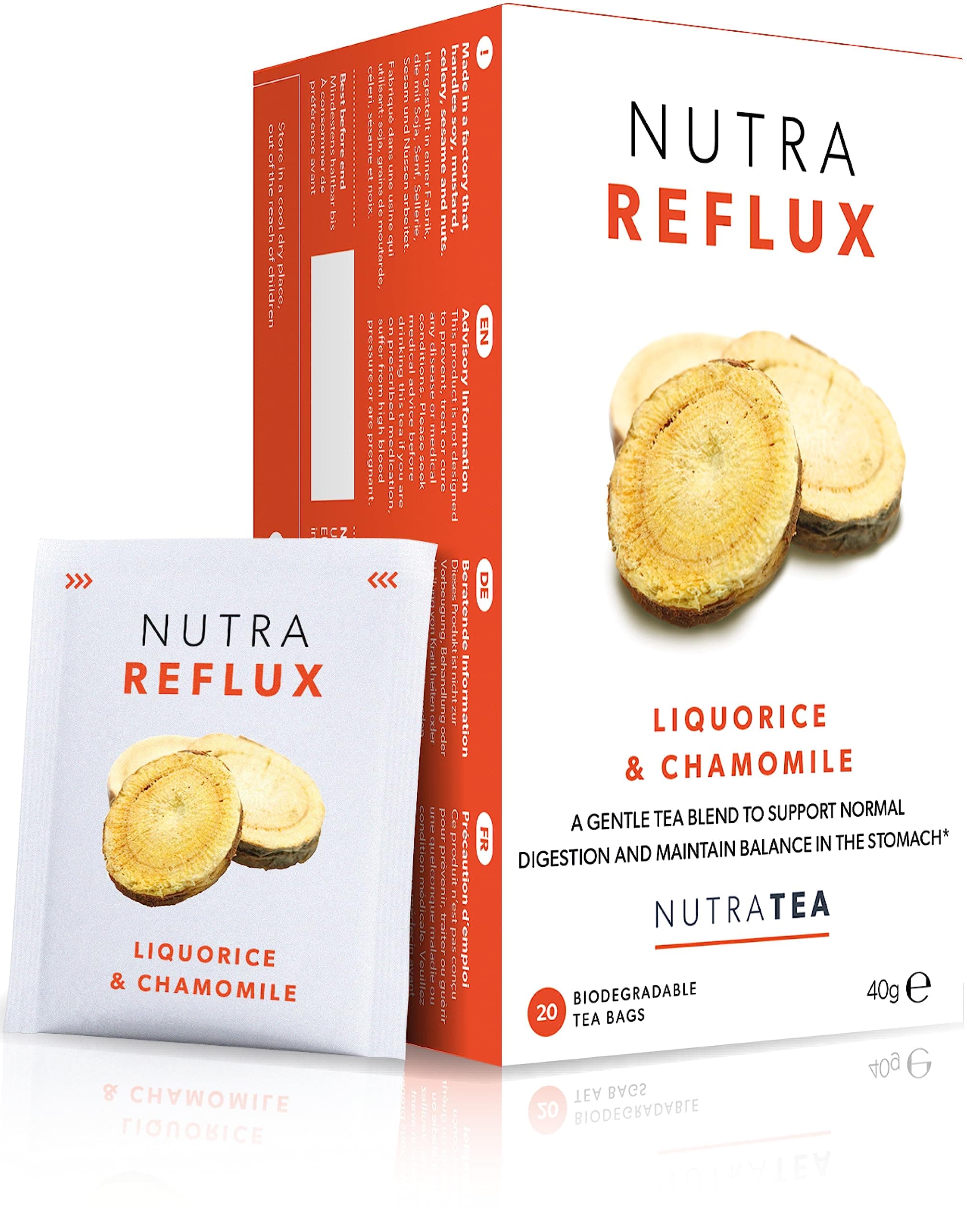 Nutrareflux - Acid Reflux Tea | Heartburn Relief Providing Upset Stomach And Gerd Includes Slippery Elm, Fennel & Licorice 20 Enveloped Bags By Nutra Herbal