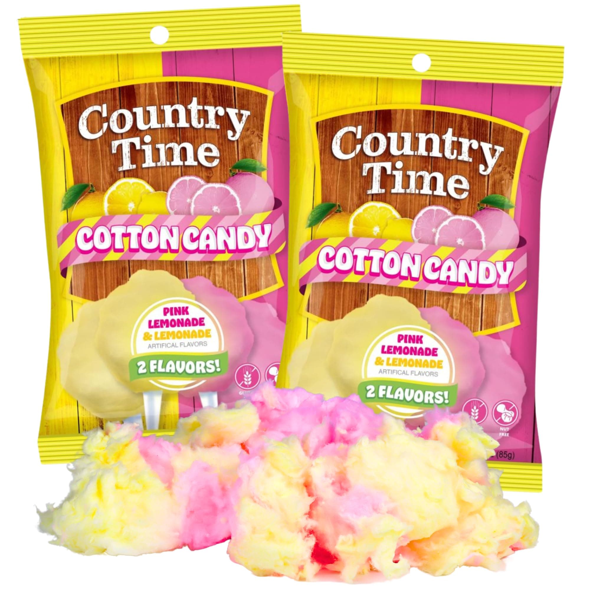 Lemonade Flavored Cotton Candy, Pink and Yellow Swirl Fluffy Sugar Floss, Great Easter Basket Stuffers, 3 Ounces (Pack of 2)