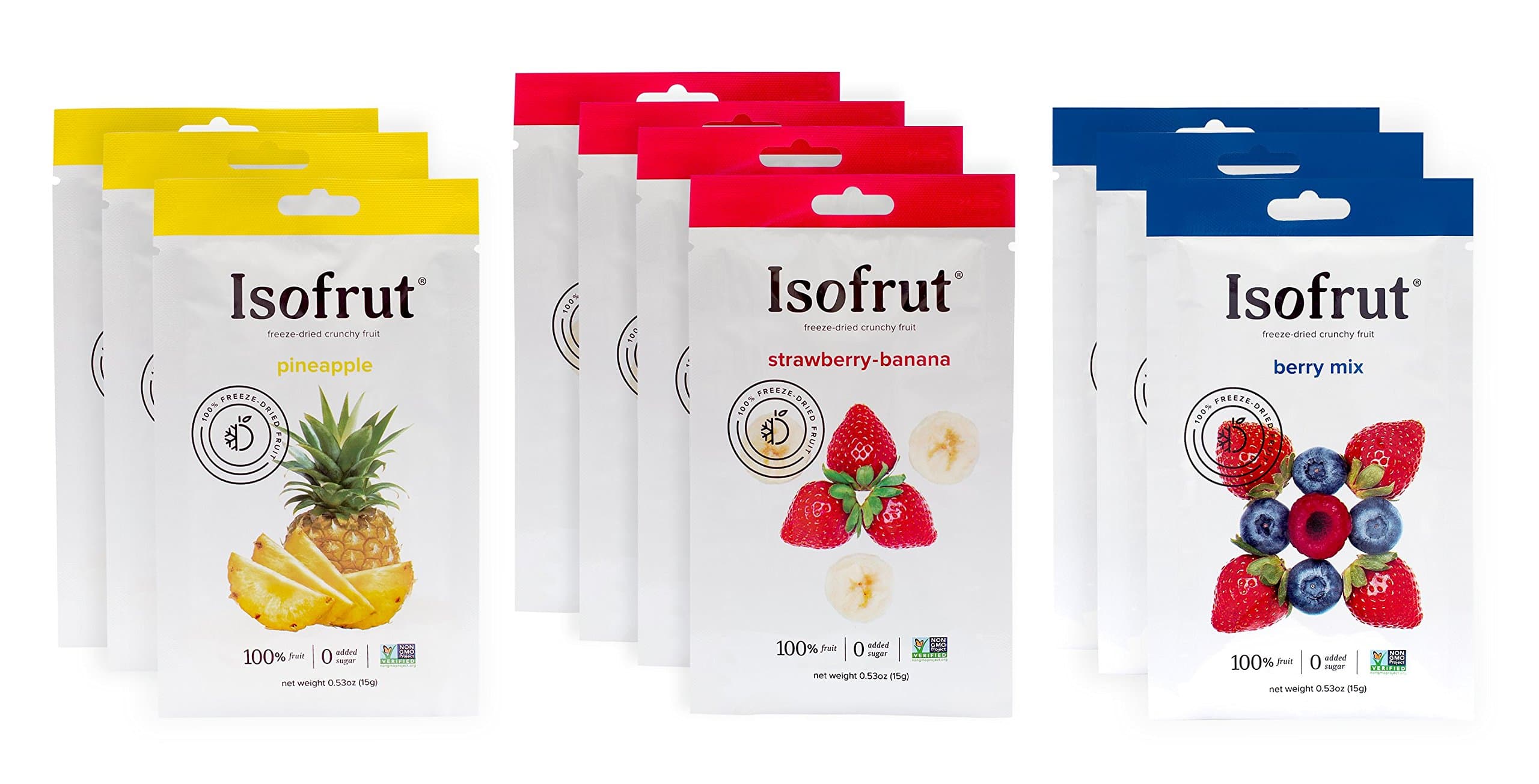 Isofrut Freeze Dried Fruit - Convenient and Delicious Pineapple, Berry Mix and Strawberry Banana Snacks Packed with Vitamins and Antioxidants - 10 Pack