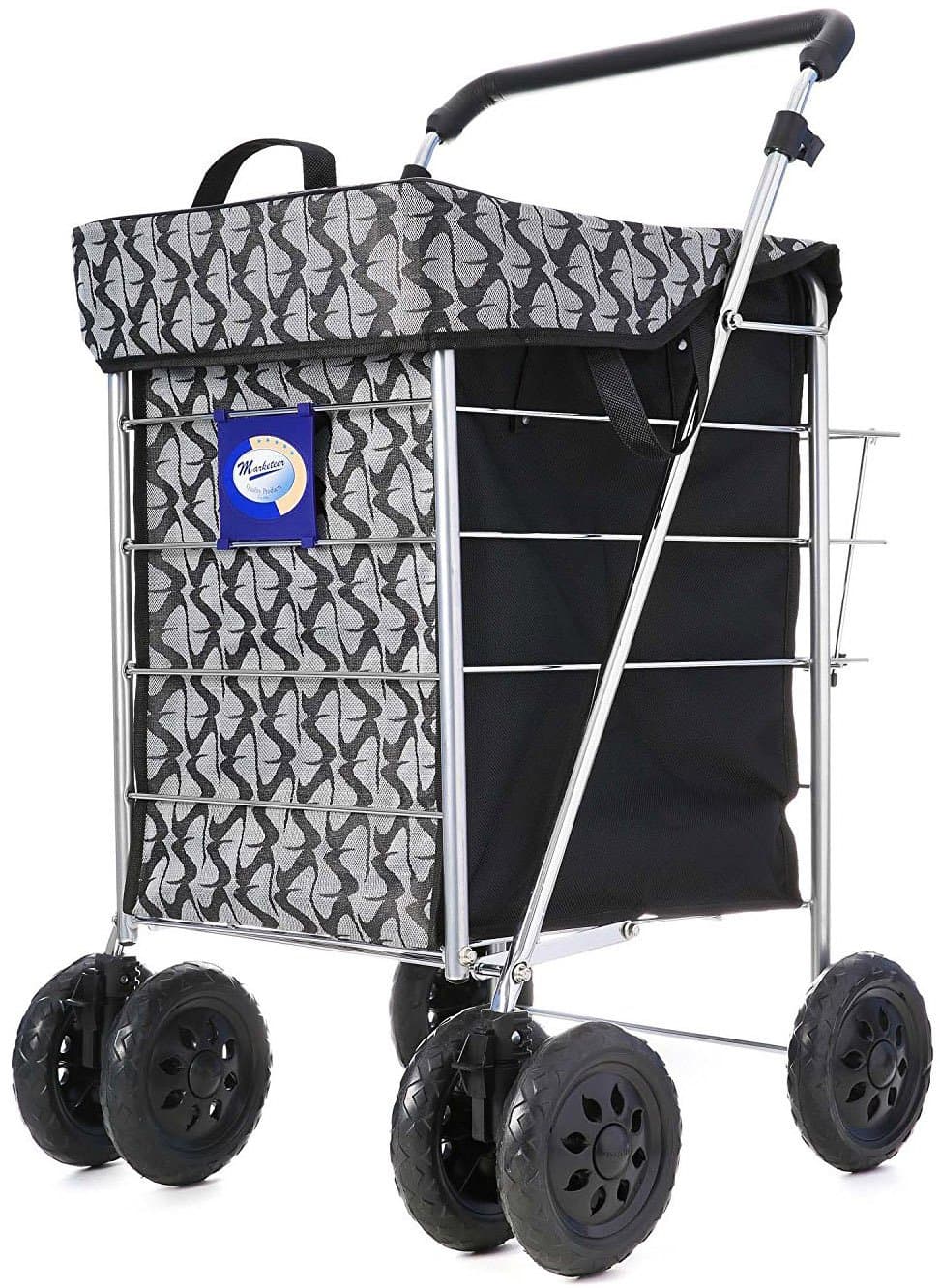 Marketeer Stroller Swivel 6 Wheel Shopping Trolley with Veg Rack Black/Grey