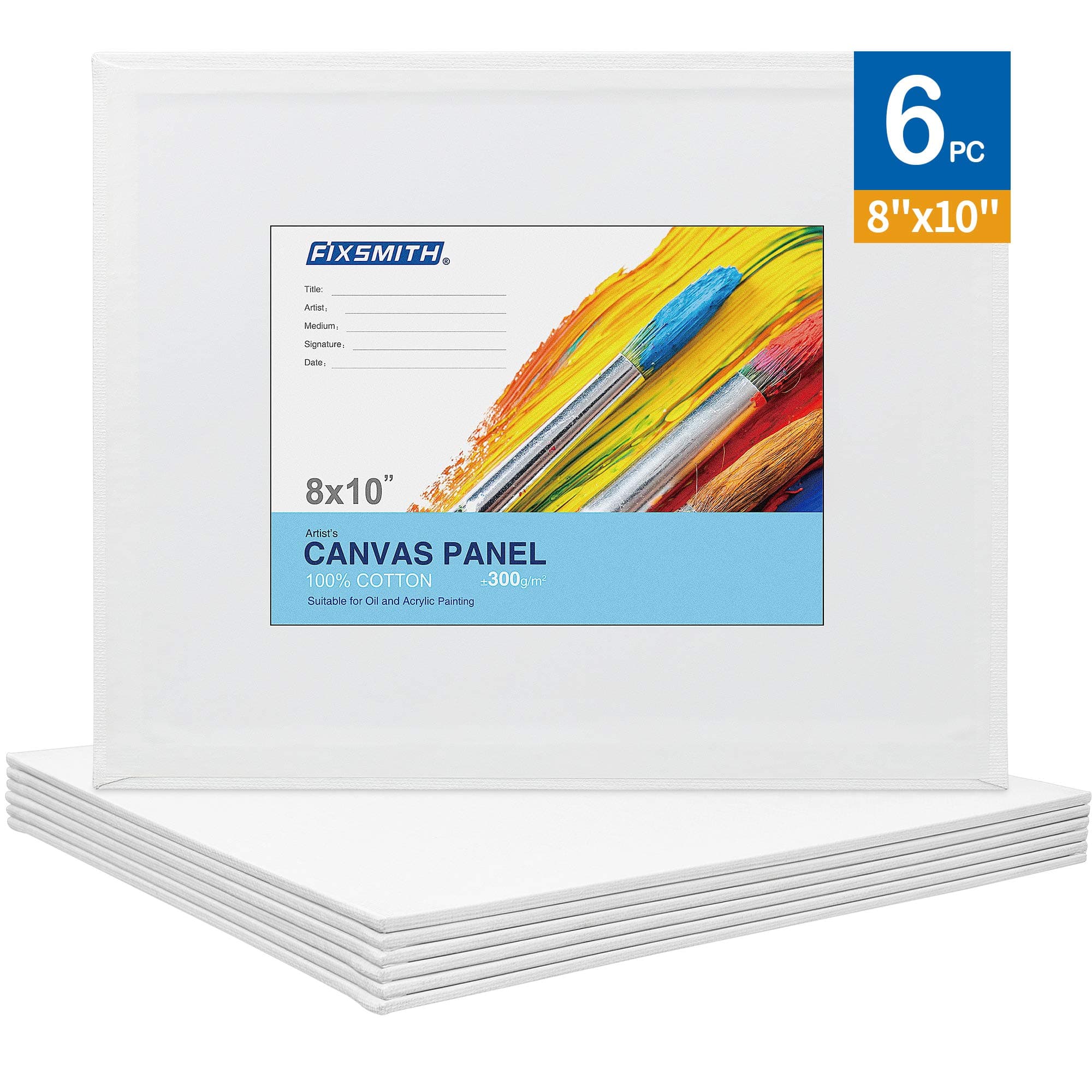 FIXSMITH Canvas Boards for Painting 8x10 Inch, Super Value 6 Pack White Blank Canvas Panels, 100% Cotton Primed, Painting Art Supplies for Professionals, Hobby Painters, Students & Kids