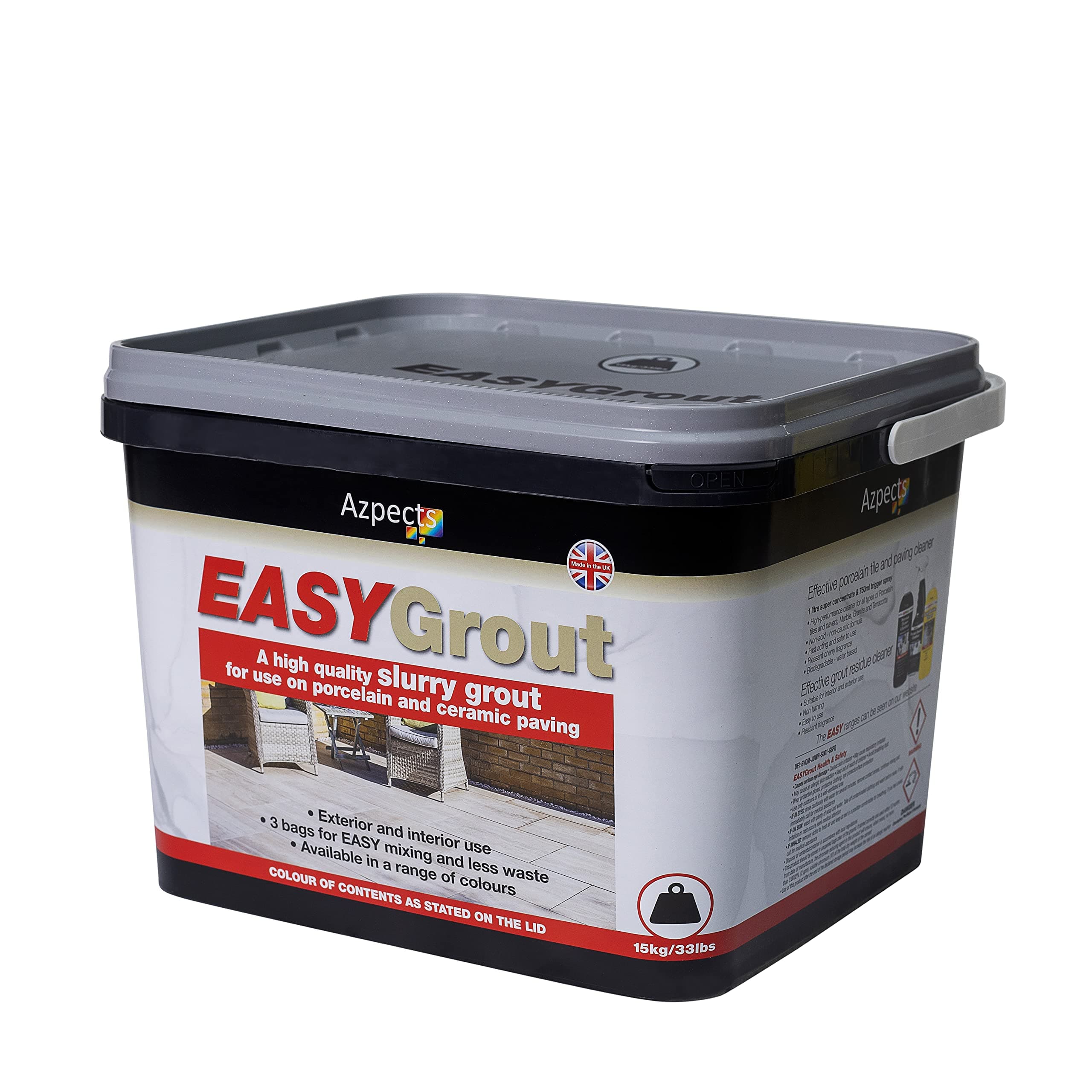 EASYGrout Flow Slurry Patio Grout For Outdoor & Indoor Ceramic Or Porcelain Floor Tiles 15kg Flowable All Weather Paving Jointing Compound Easy Mix With Water, Covers Up To 20m² - Argent