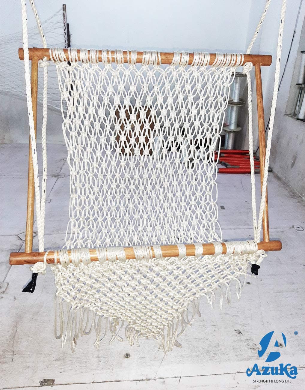 Azuka Rope Swing Chair with Macramé Design & Wooden Spread Bars