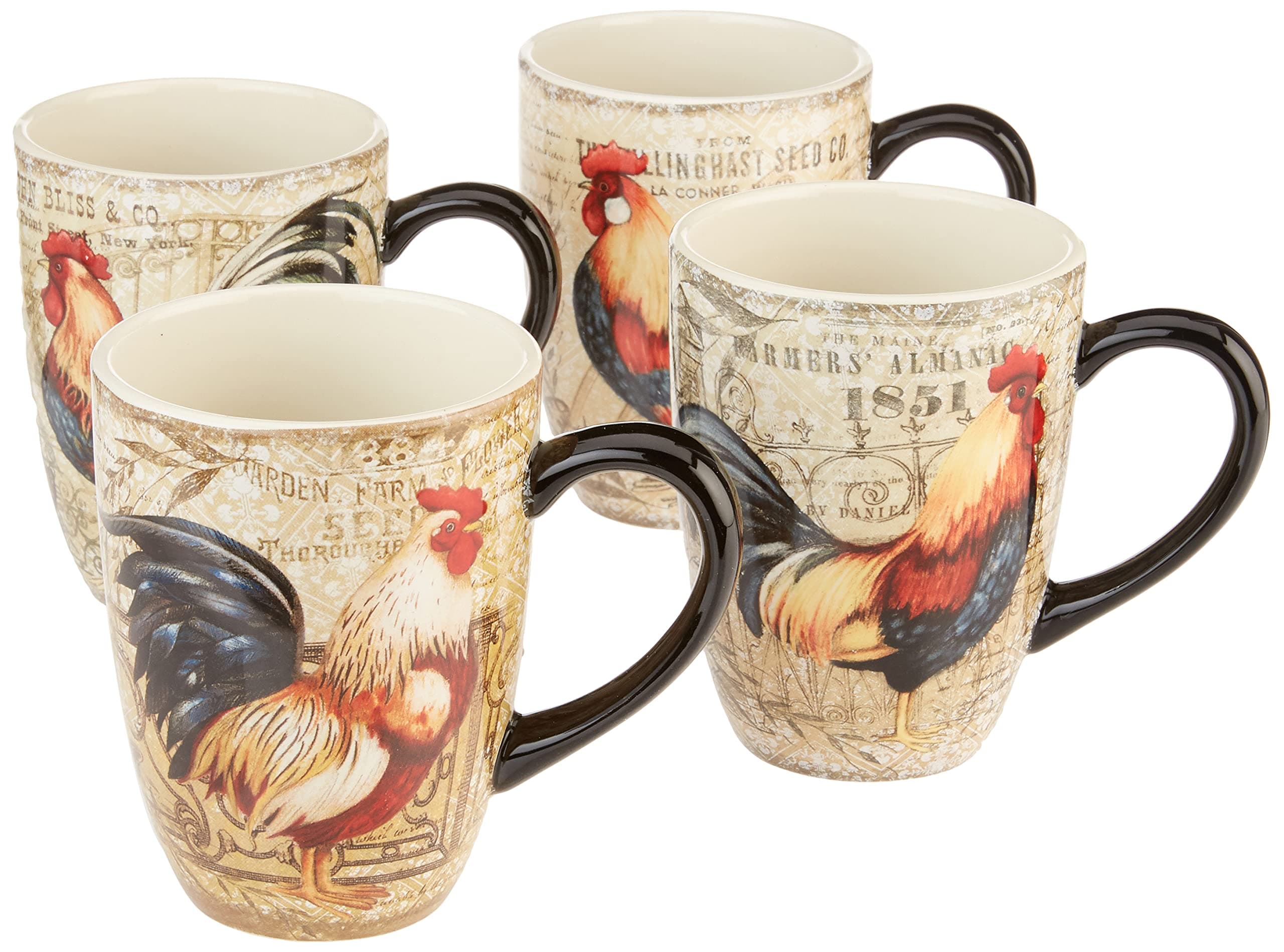 Certified International Gilded Rooster Set/4 Mug 20 oz., Assorted Designs,One Size, Multicolored,23652SET4