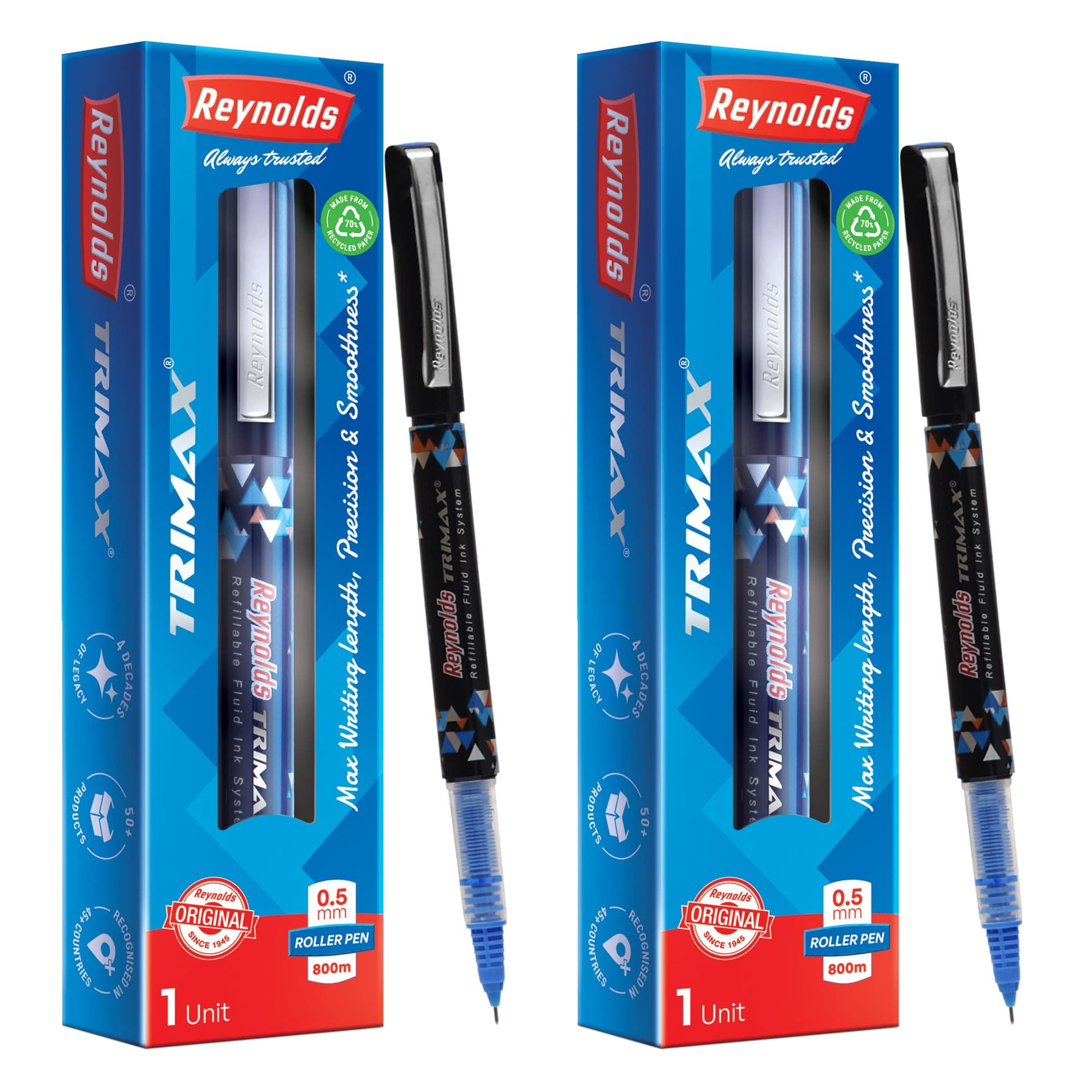Reynolds Trimax 2 ct Pouch - Blue Gel Pen I Lightweight Gel Pen With Comfortable Grip for Extra Smooth Writing I School and Office Stationery