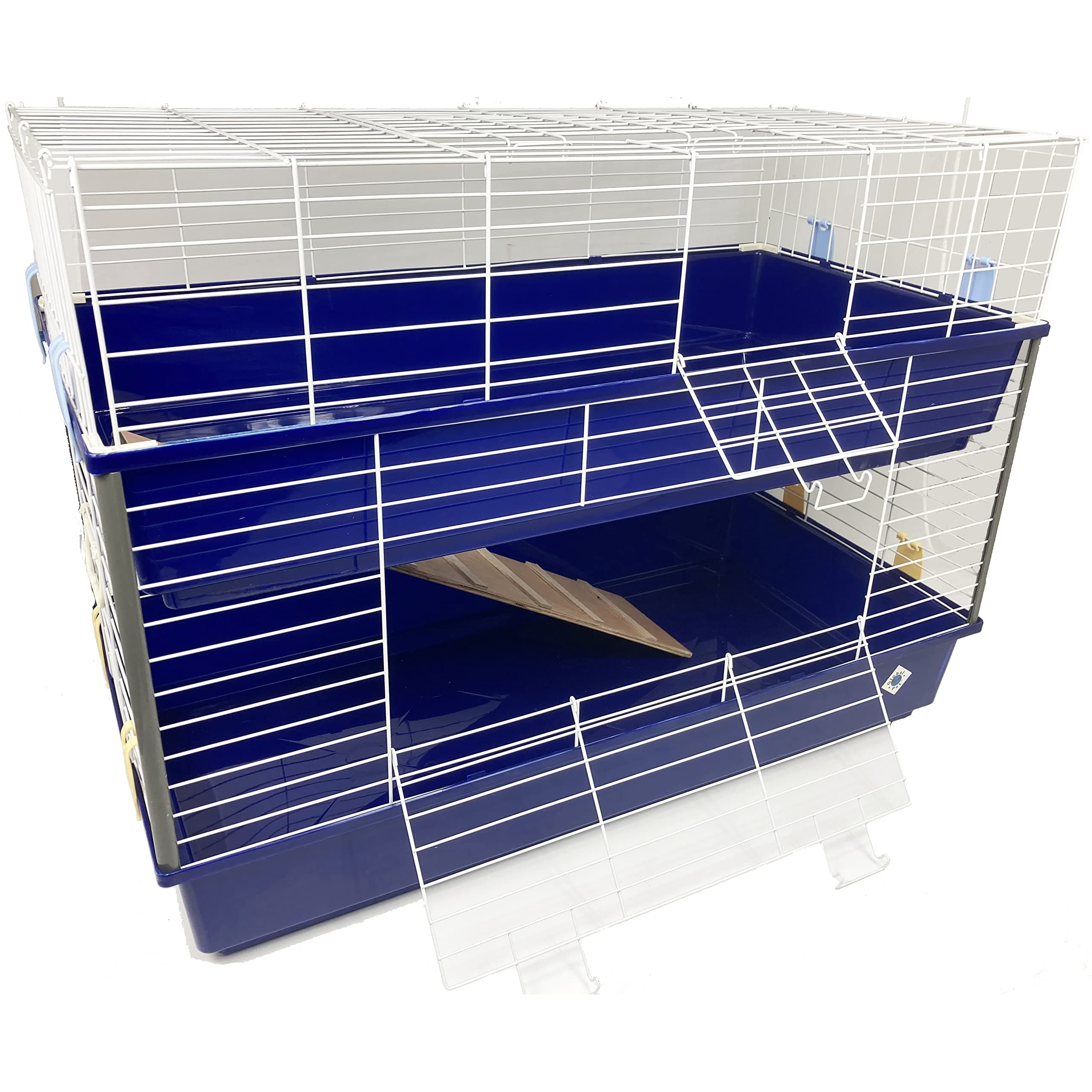 Large Double Indoor Rabbit Bunny Guinea Pig Cage 100 x 52 x 74 - Blue