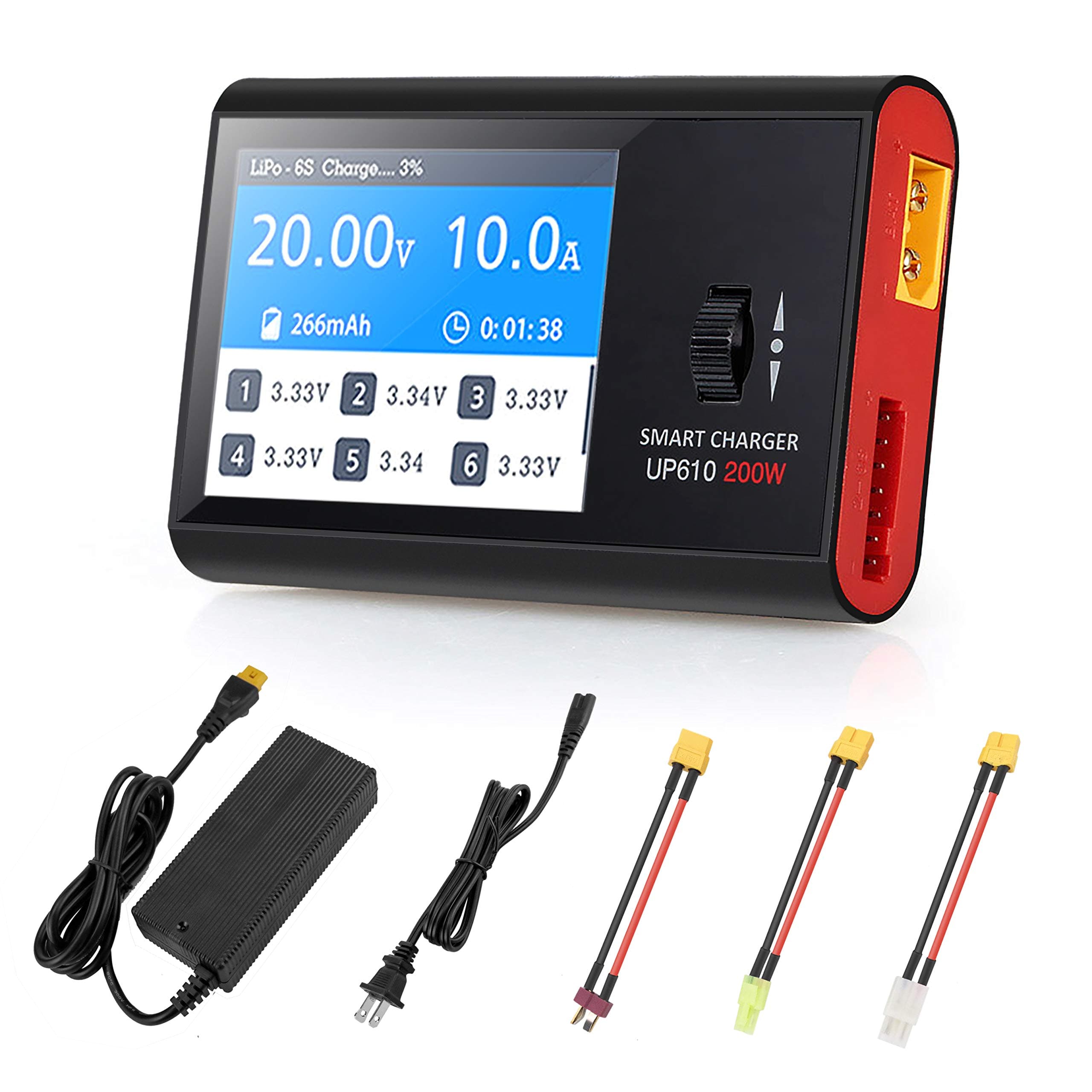 NASTIMA 200W 10A Smart Balance Charger for 1-6S Life/Li-ion/LiPo/LiHv, 1-16S NiMH/Cd, 1-12S Pb Battery with Deans-T Connector and Power Supply [UL & CE Approve]