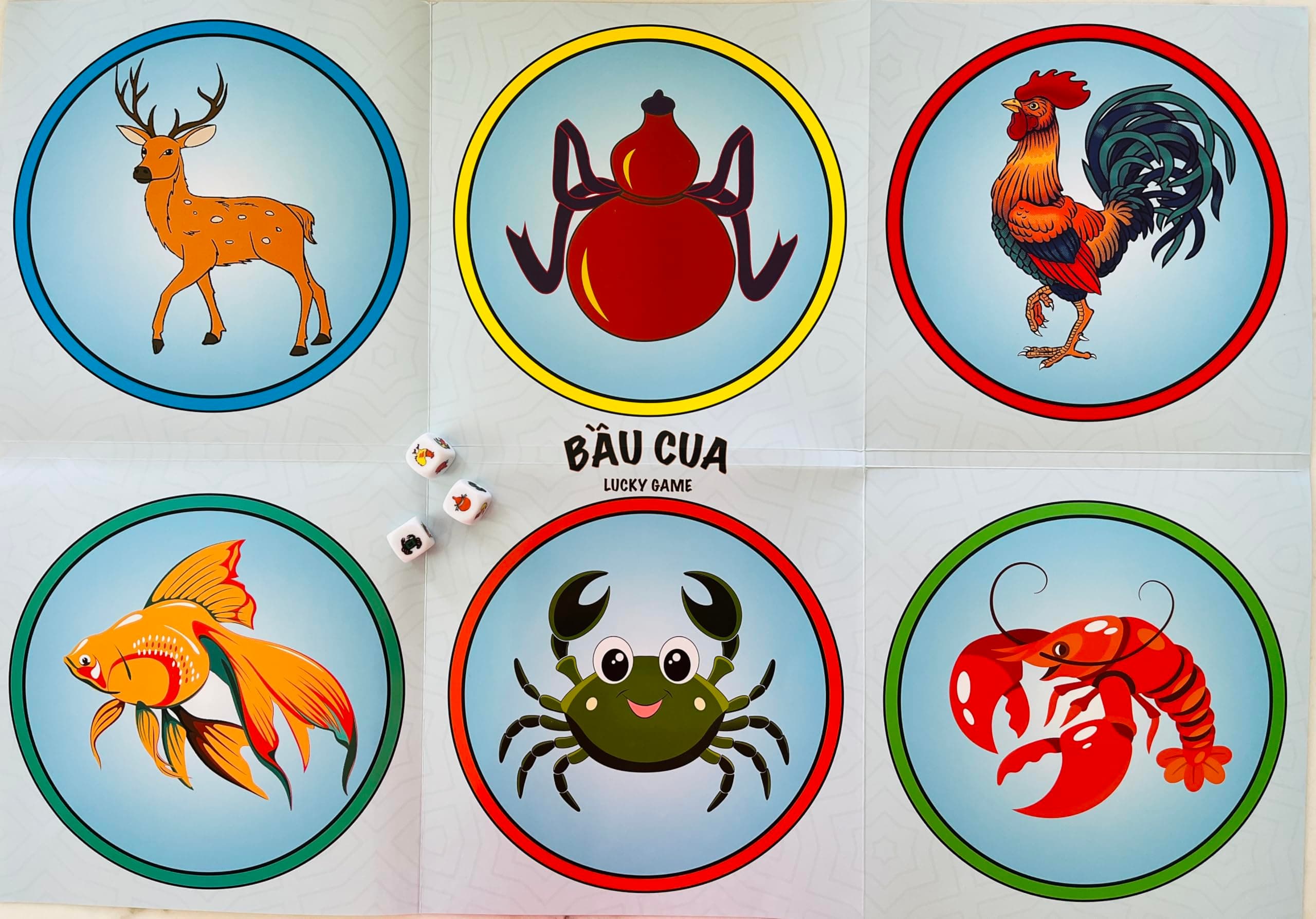 THT Vietnamese Bau Cua Ca Cop - Gourd-Crab-Shrimp-Fish Game - Premium Design & Size, 4 Players, Ages 120+