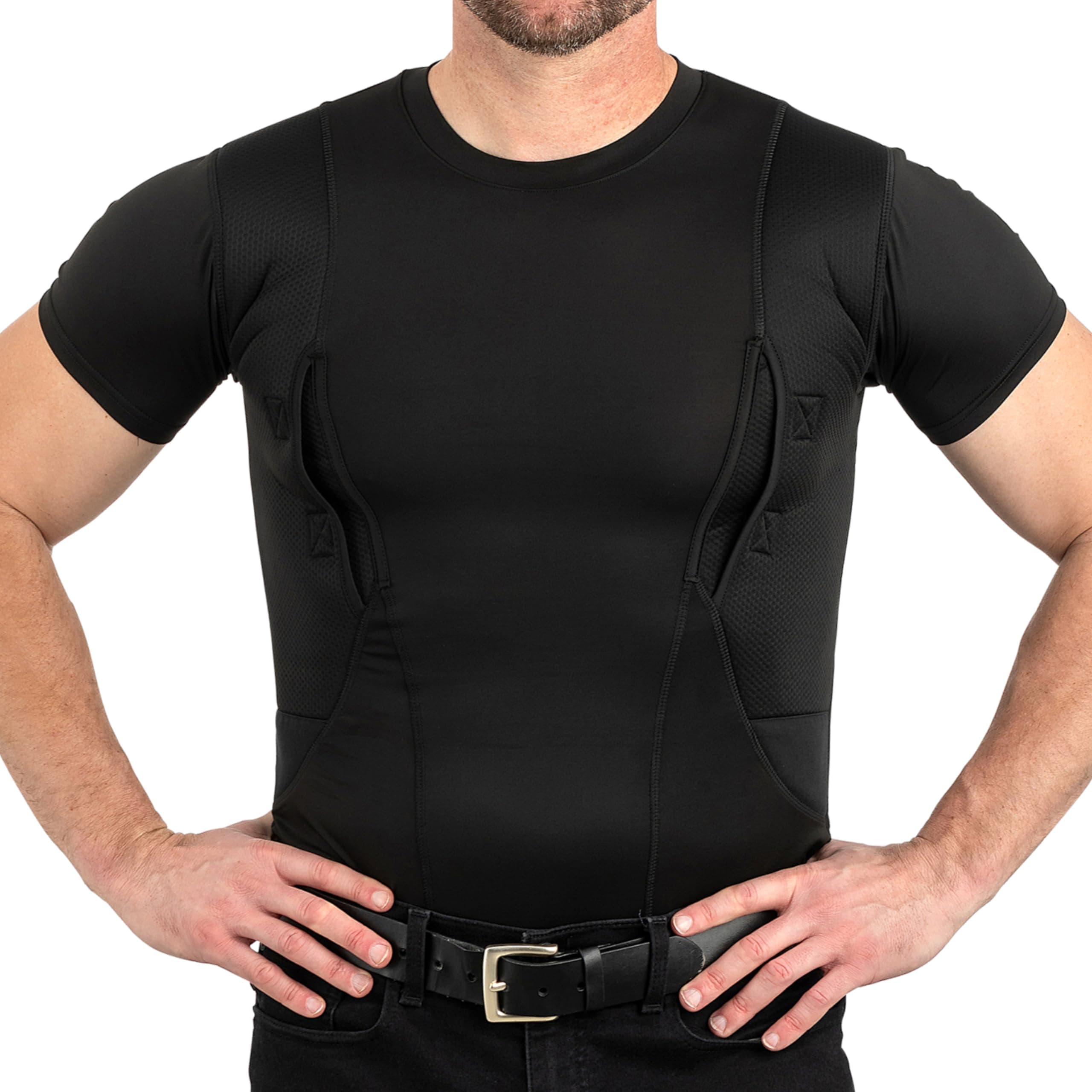 Concealed Carry Holster Shirt | Secure Hook & Loop Pocket with Large Storage | Mens Crew
