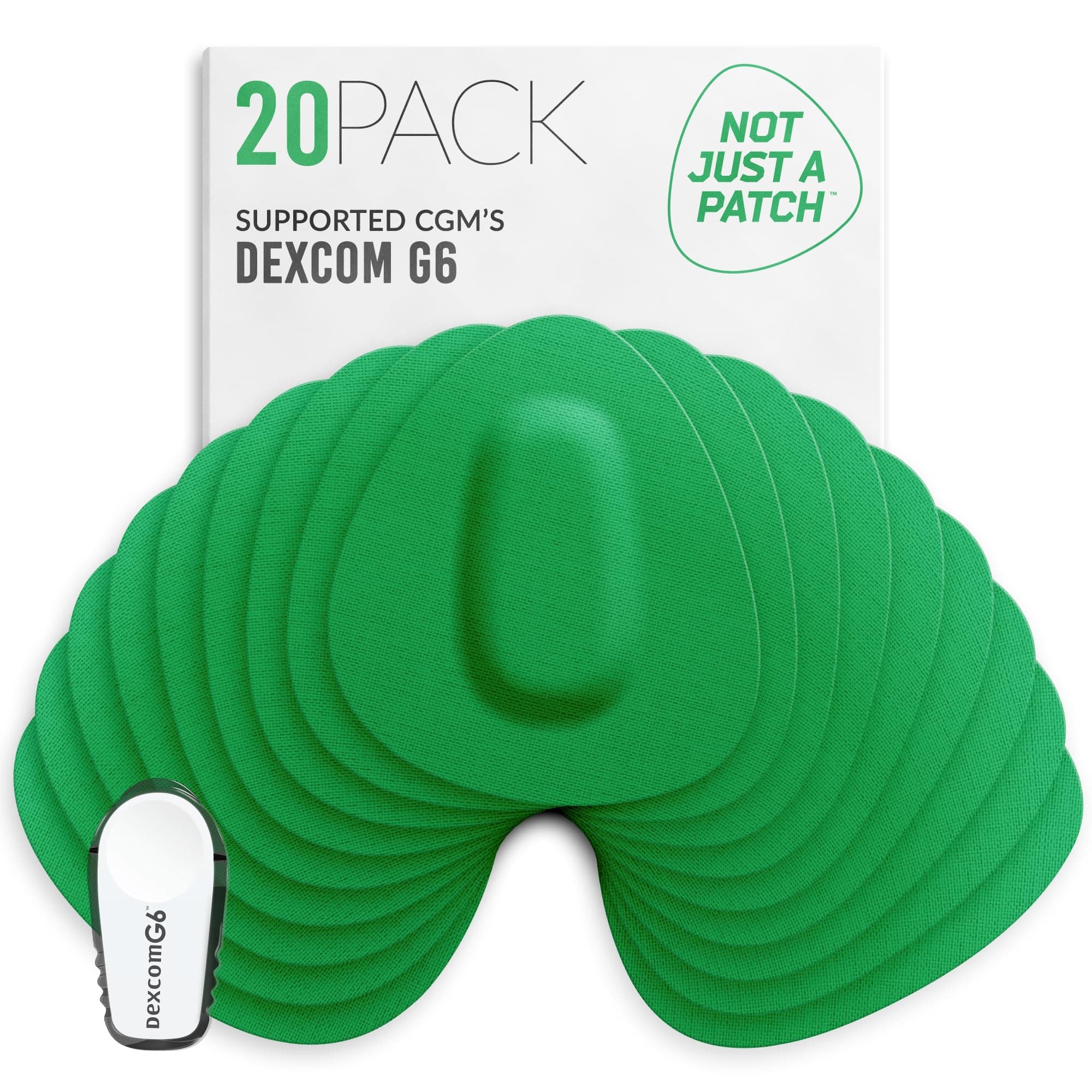 CGM Sensor Patches for Dexcom G6 & MiaoMiao (20 Pack) - Water Resistant & Durable for Active Lifestyle for 10-14 Days - Pre-Cut Dexcom G6 Adhesive Patches in Green