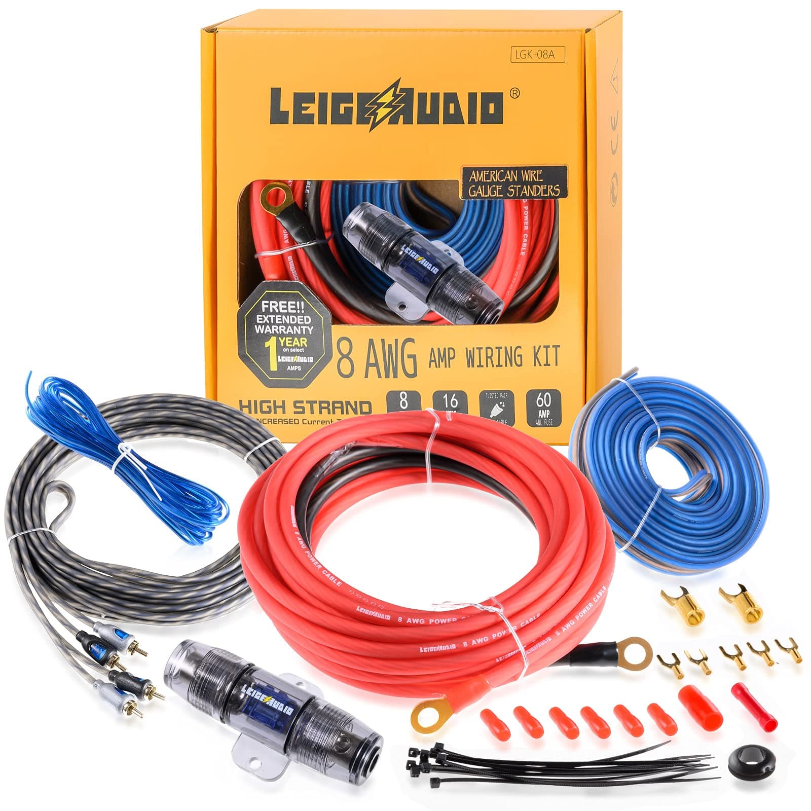 8 Gauge Subwoofer Wiring Kit Ture 8 AWG Amplifier Installation Wiring Kit - Car Amp Wiring Kit Helps You Make Connections and Brings Power to Your Radio, Subwoofer and Speakers