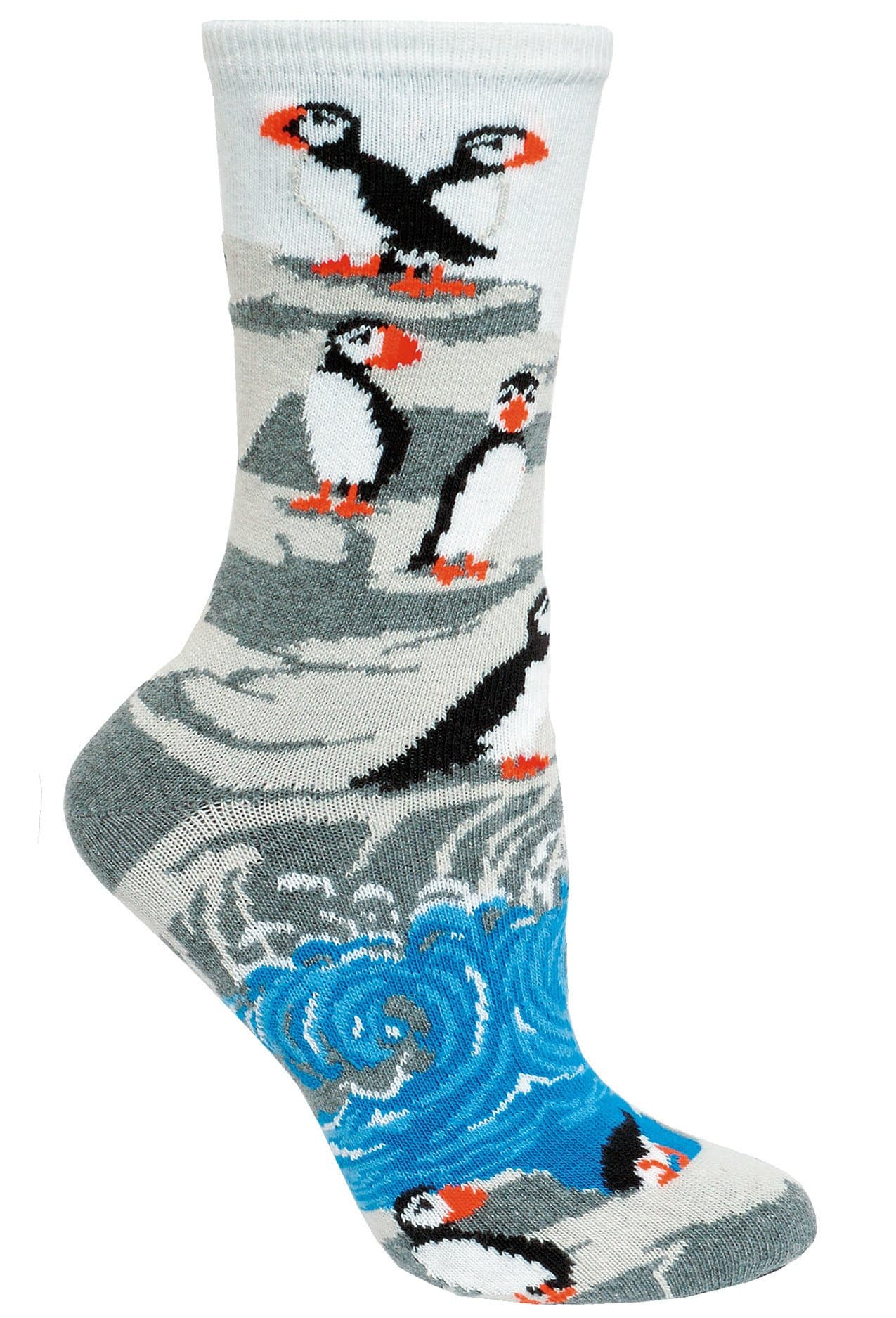 Wheel House Designs Penguins Puffin on the Rocks Blue Large Cotton Socks