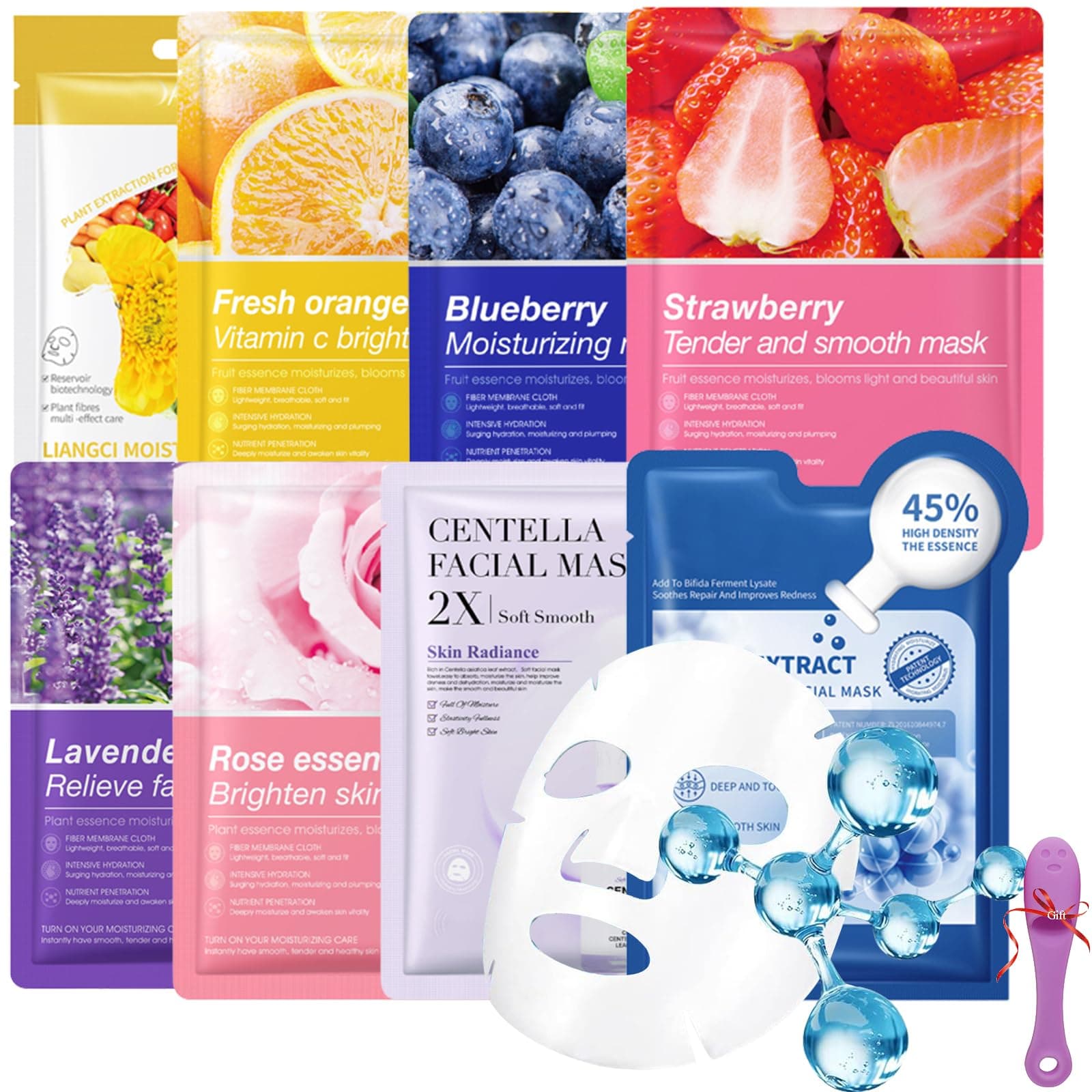 MMOOUP Collagen Essence Sheet Facial Masks, Pack of 8 Hydrating Facial Sheet Mask, Moisturizing Anti-Aging Facial Mask Packs for Daily Skin Care Spa