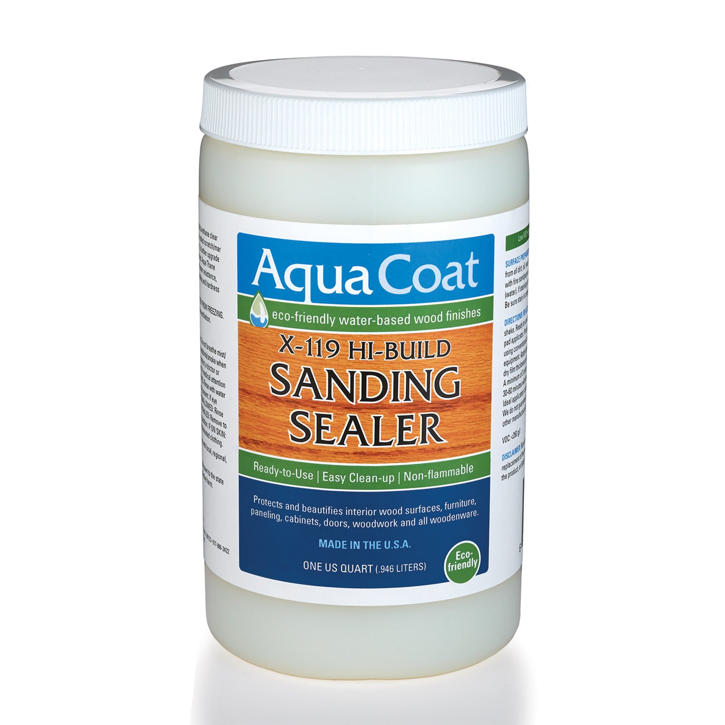 AquaCoat Aqua Coat, X-119 Sanding Sealer Hi-Build, Water Based, Low Odor, Fast Drying, Non-Toxic. Environmentally Safe. (Quart)