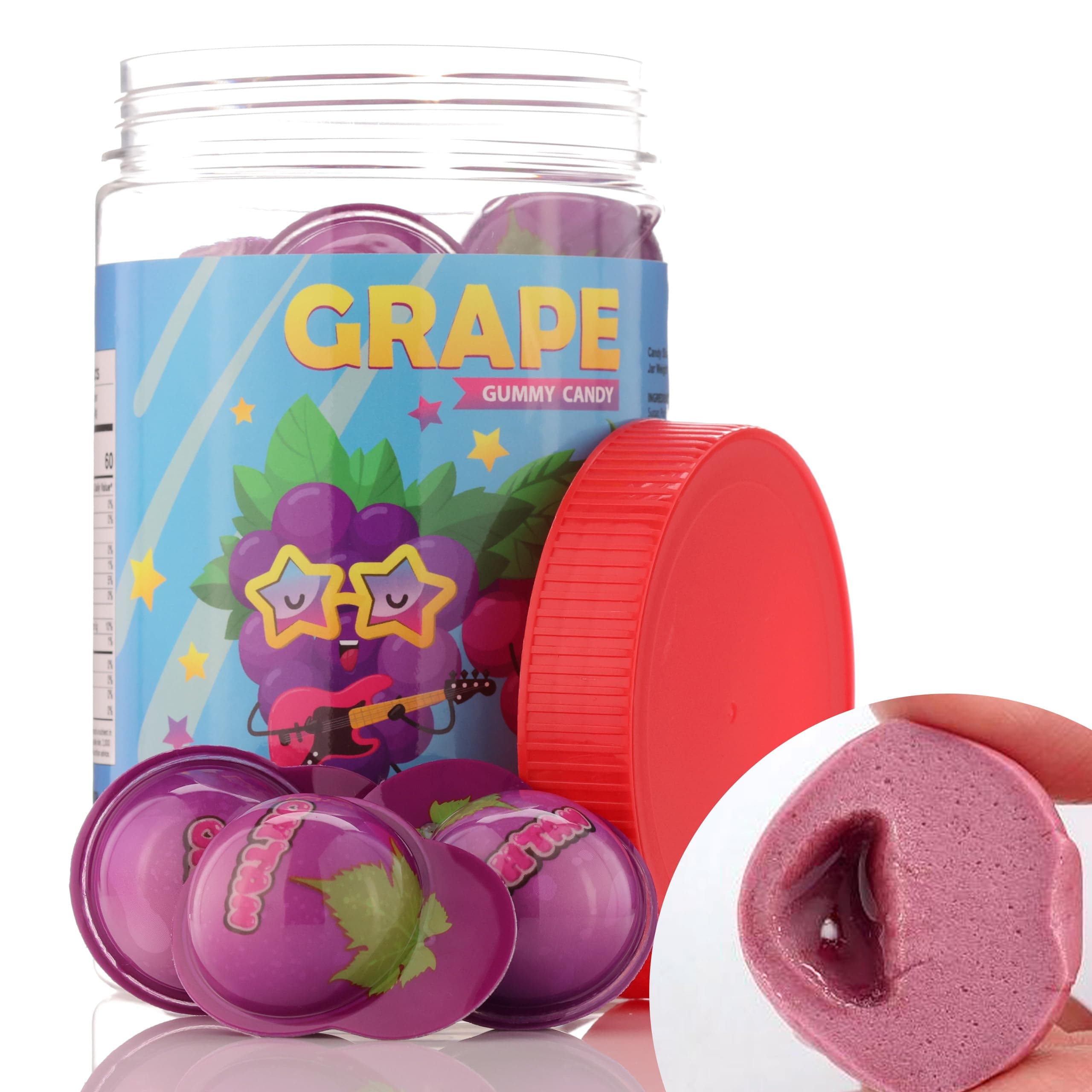 Gummy Candy - Large Jelly Filled Gummies - Grape Candies Filled with Grape Jam - 17 Pcs Individually Wrapped Chewy Candy Gummies in Jar - 1.18 Inches Big Fun Kids Candy - Easter Egg Stuffers