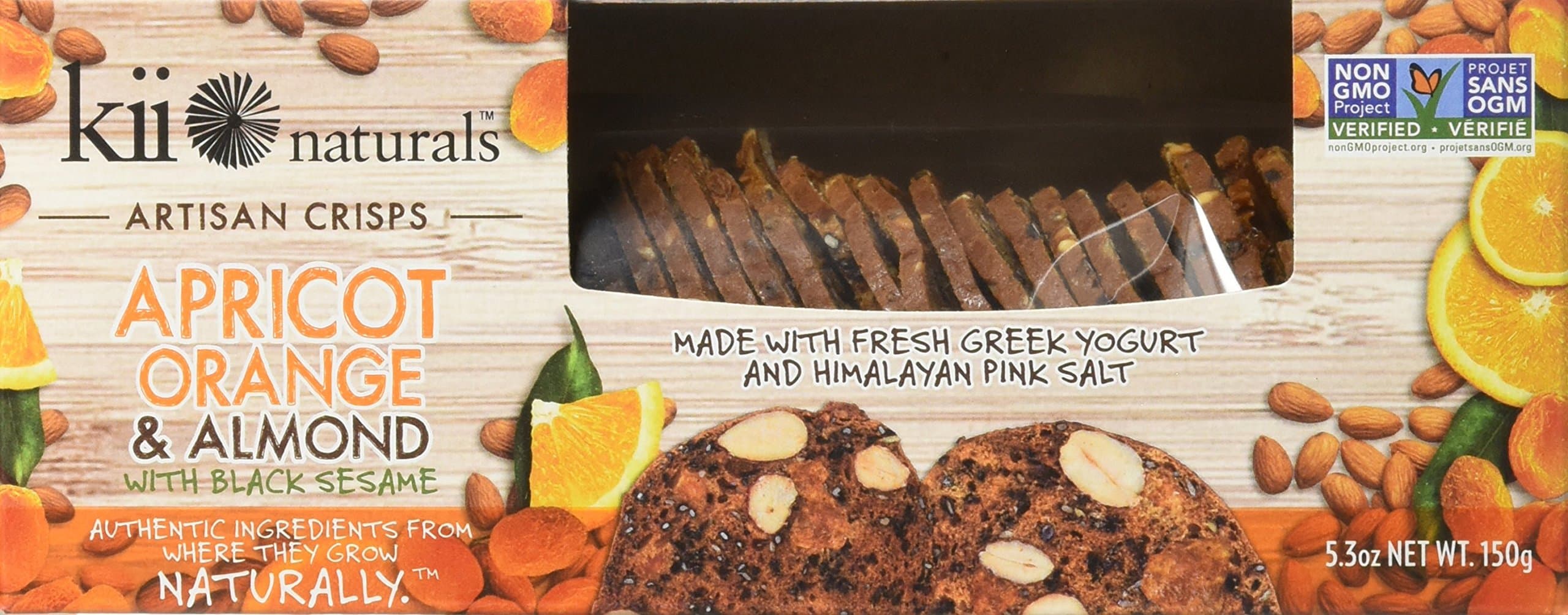 Kii naturals Artisan Crisps Apricot orange & Almond with black sesame 5.3oz