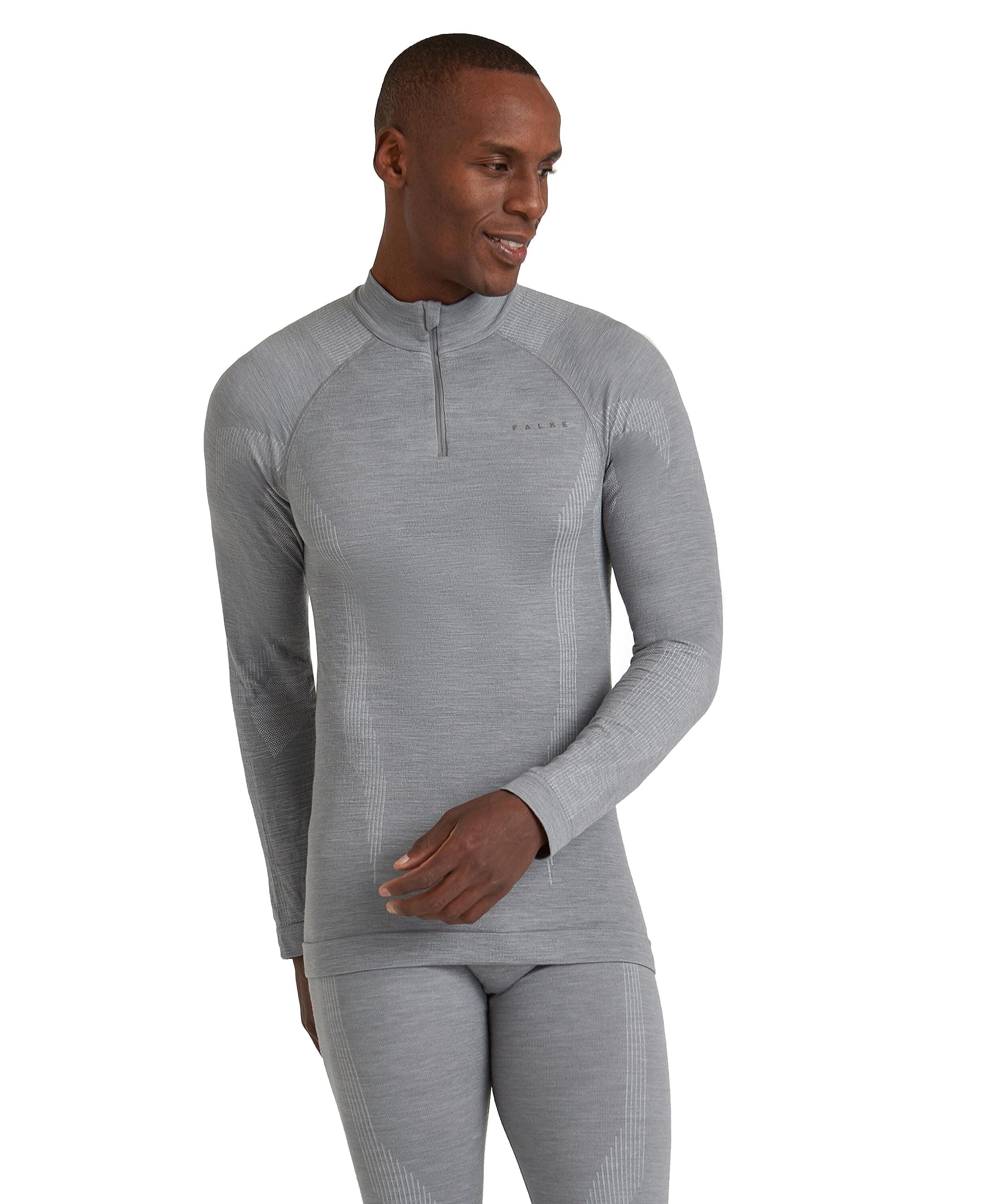 FALKEMen's Wool-Tech High Zip Neck Longsleeved Sports Functional Shirt Thermal Underwear for Cold Weather Breathable Climate-Regulating Odour-Neutralising Sustainable Functional Yarn 1 Piece
