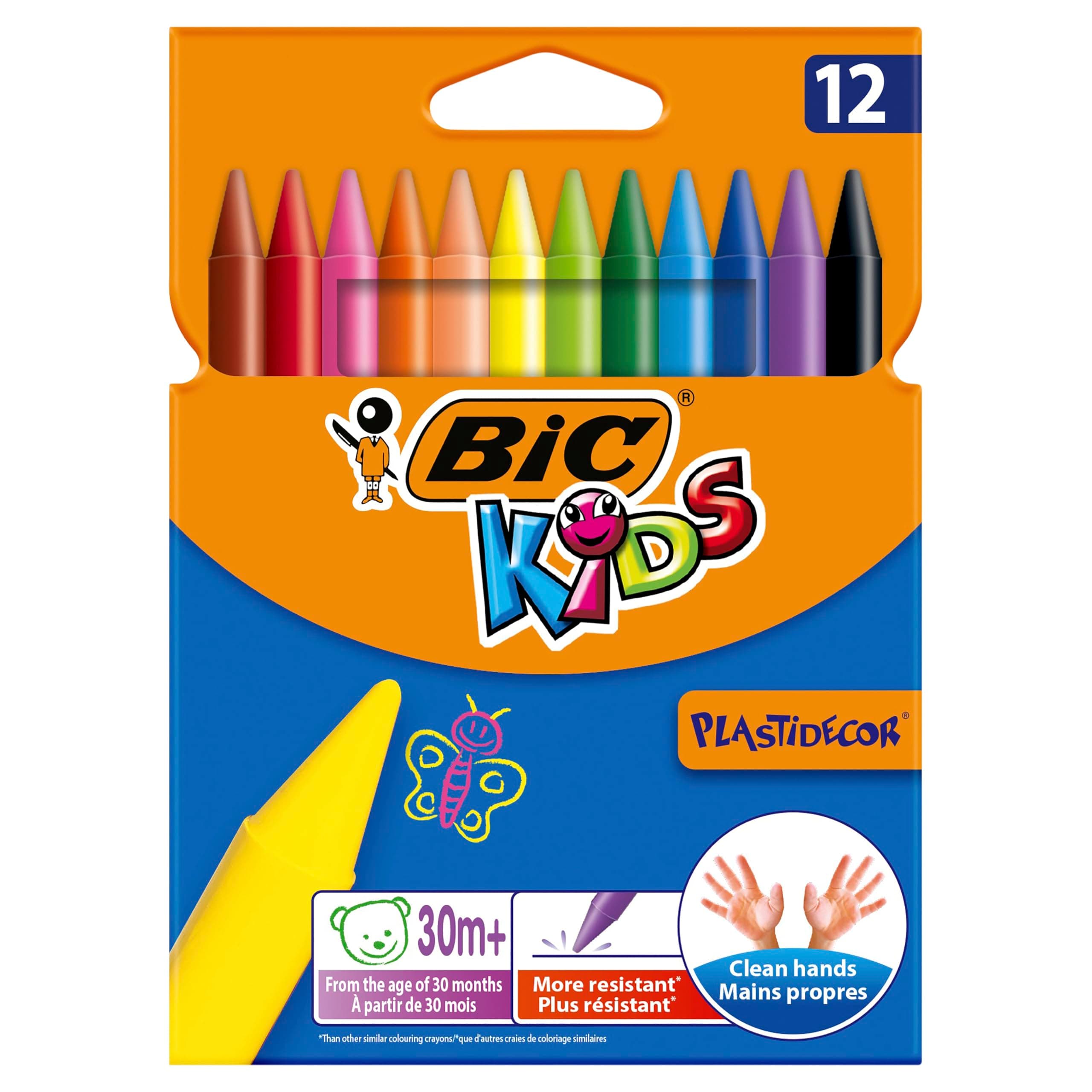 BIC Kids Plastidecor Colouring Crayons, Crayons for Drawing and Crafts, Assorted Colours, Pack Of 12