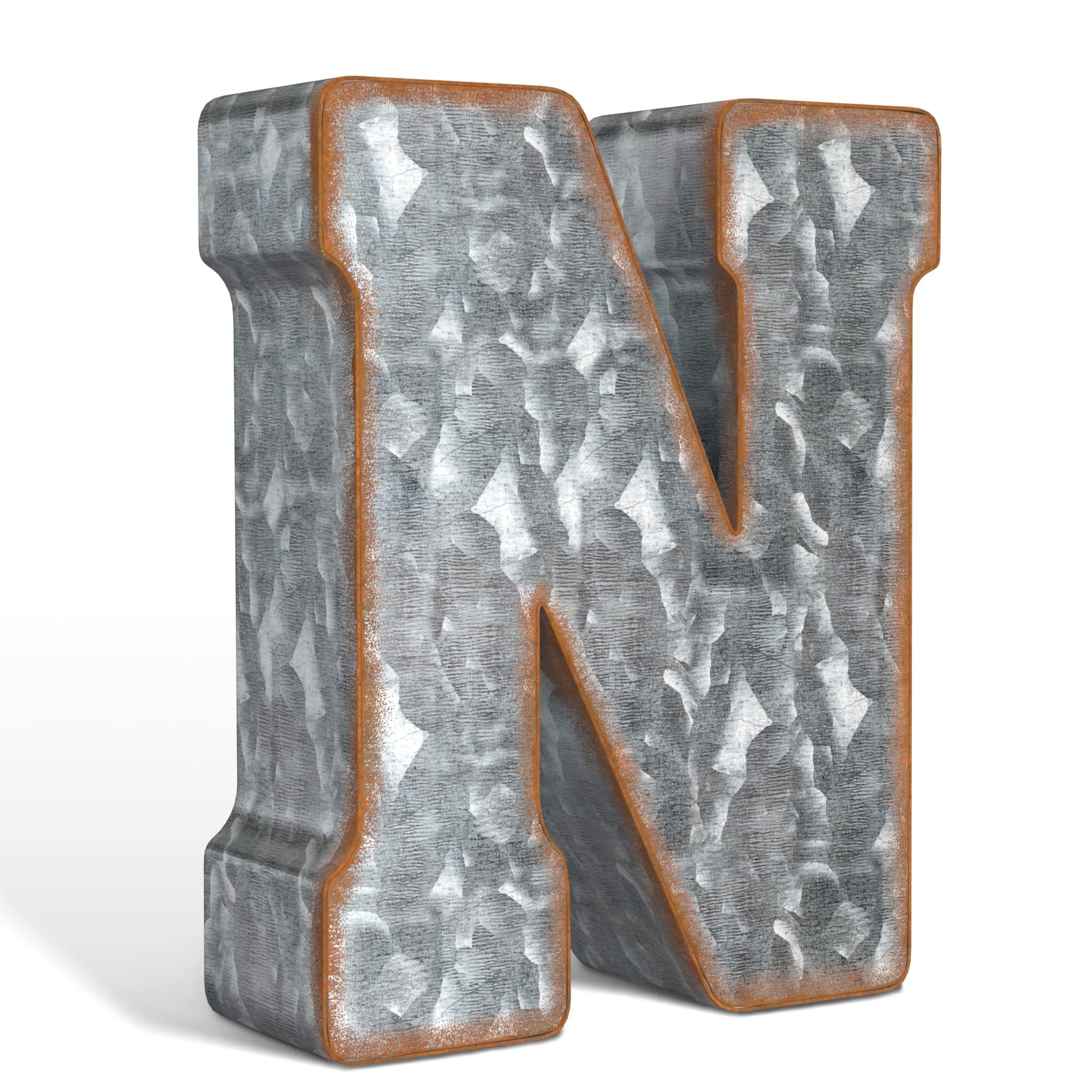 CraftyCrocodile 7" Galvanized Metal Letters for Wall Decor - 3D Letter N for Hanging & Free Standing - Decorative Rustic Alphabet Letters for the Living Room, Bedroom, Kitchen
