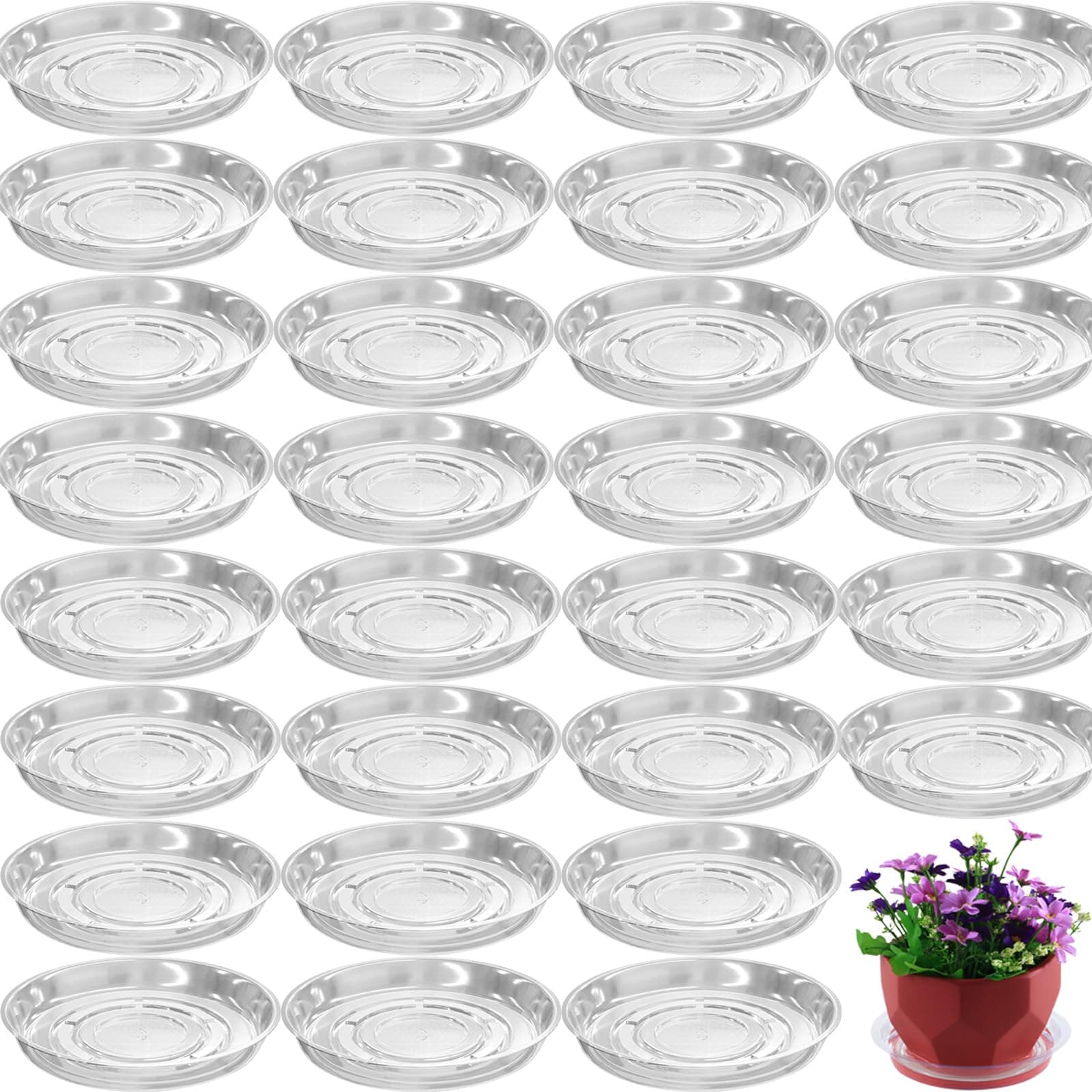 30 Packs 4 Inches Small Clear Plant Saucers for Indoor Outdoor Use Heavy Duty Plastic Plant Trays for Planter Bulk Flower Pot Drip Trays to Catch Water, 4 to 20 Inch