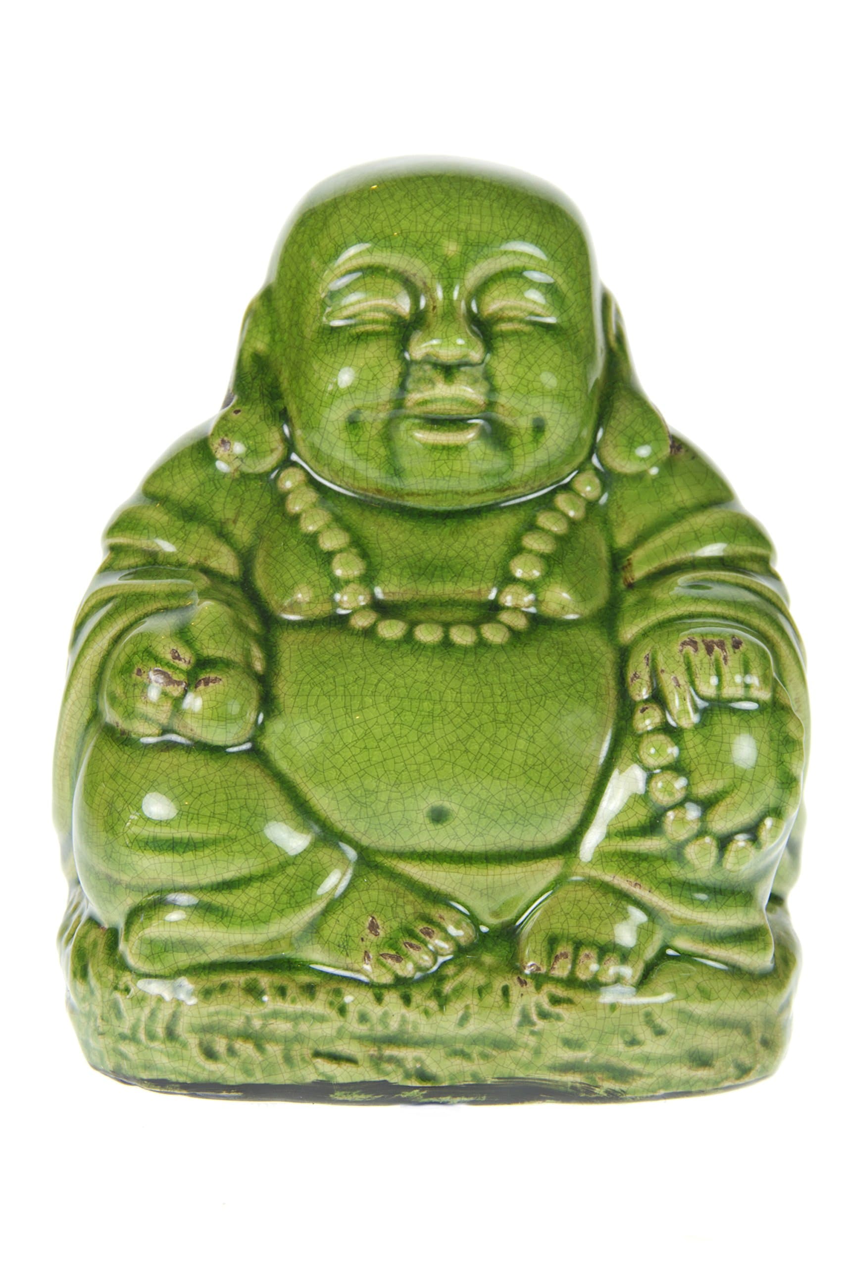 Laughing Happy Buddha Statue - Green Size 5 x 6.25 x 7.5 Inches