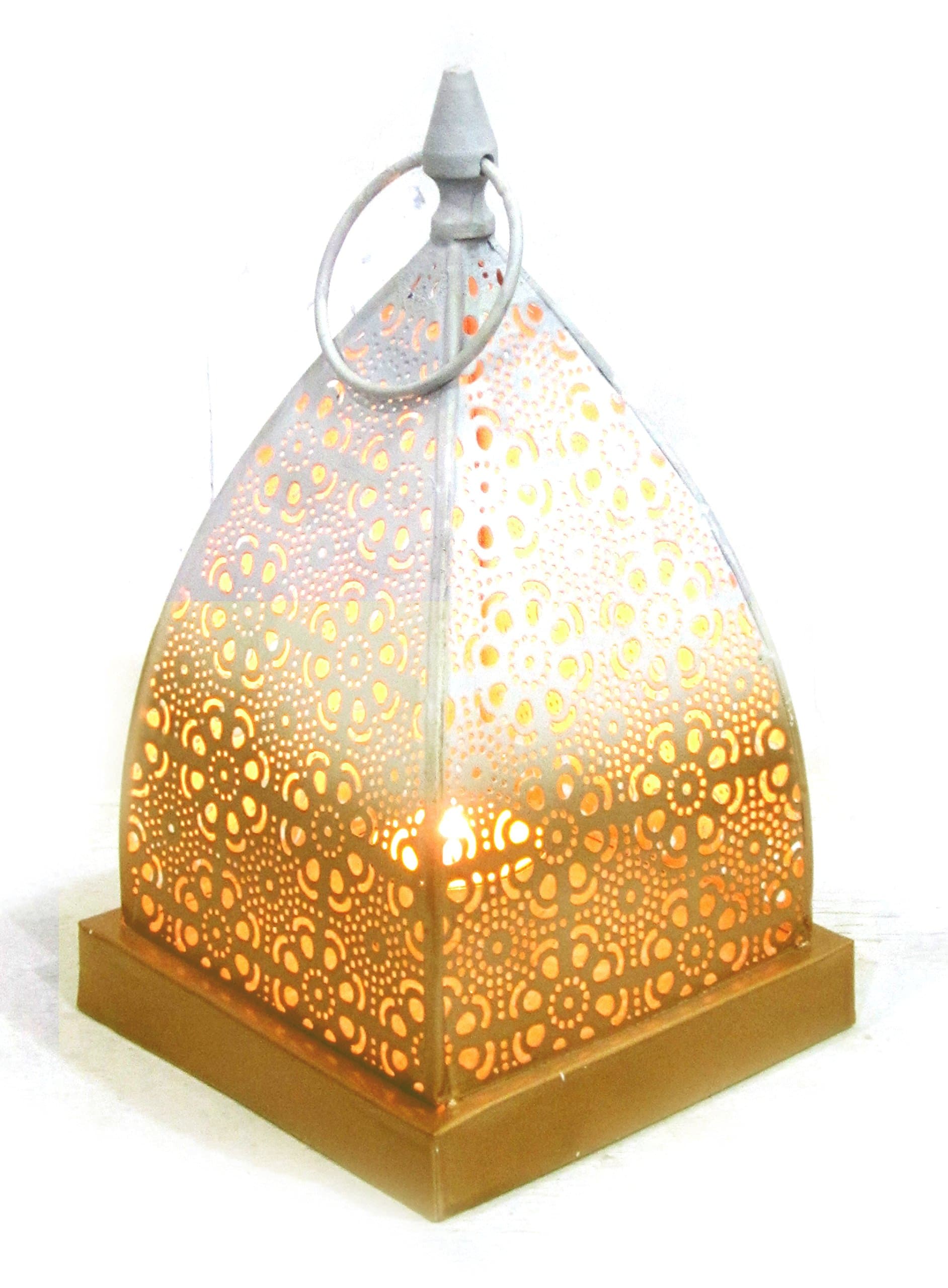 Nexplora Industries White and Golden Finished Decorative Pyramid Shaped Lantern Tealight Candle Holder
