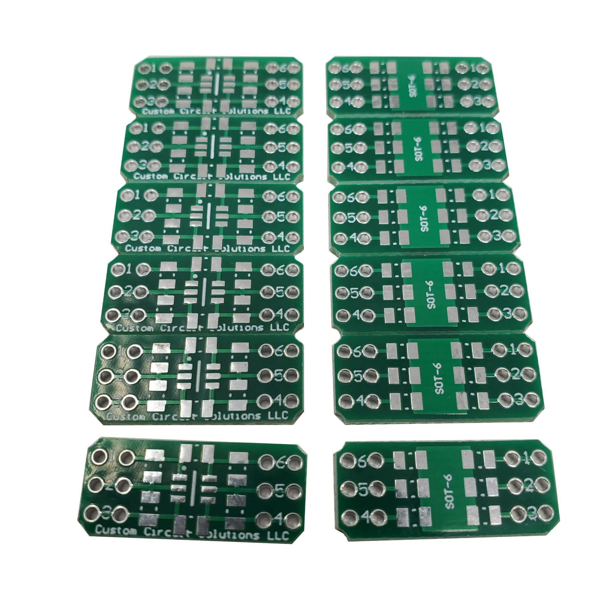 SMD to DIP Breakout PCB Module, 6-Pin, SOT to DIP Adapter Header with Integrated SMT Resistor and/or Capacitor Pads – 12 Pieces